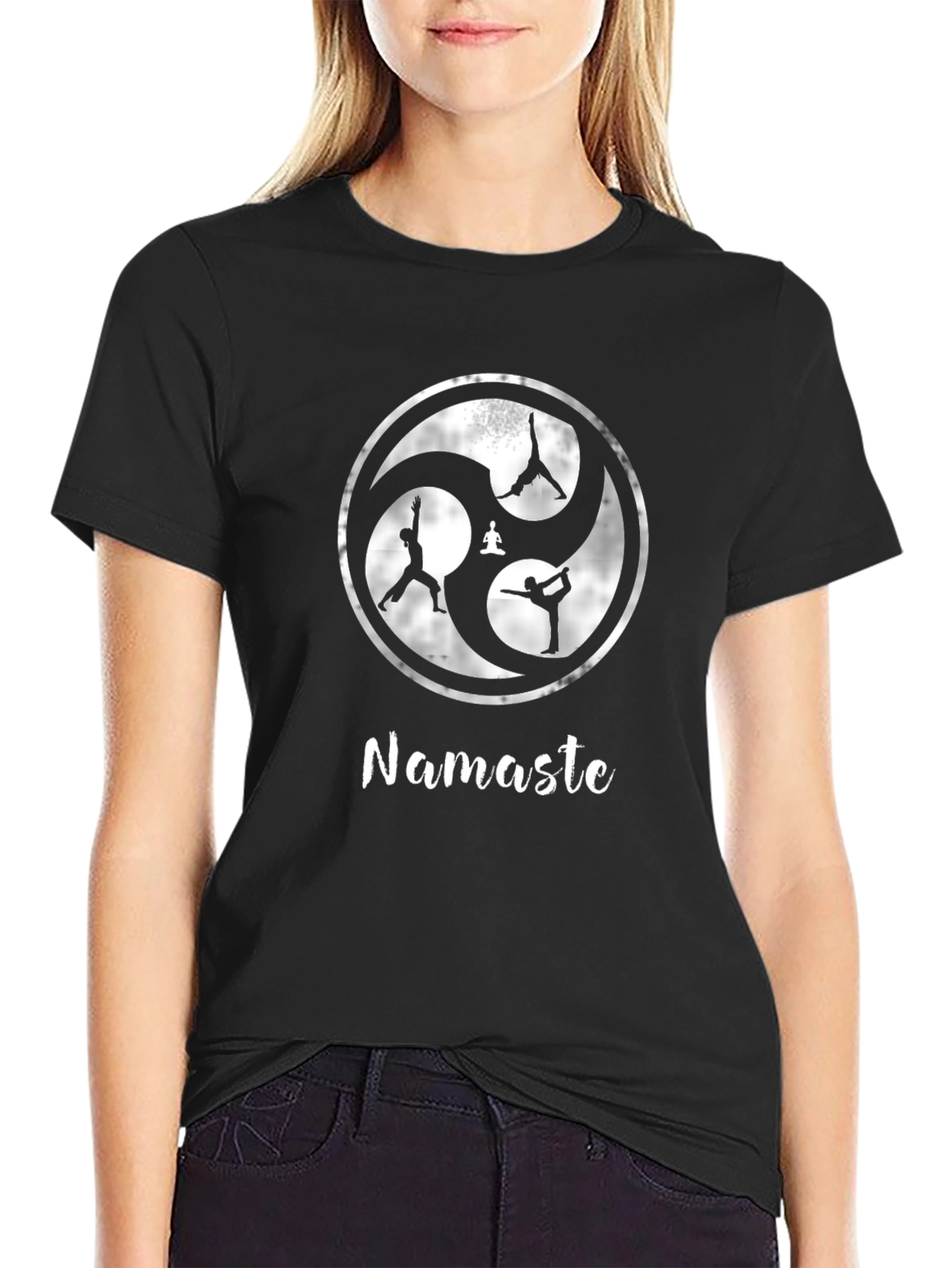 Black Namaste Yoga Design Black T-Shirt view 2