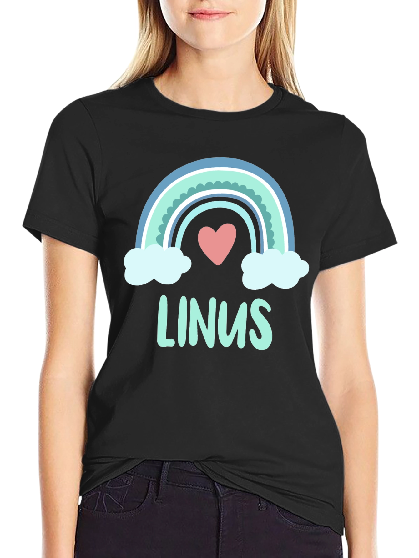 Black Linus Rainbow Heart Personalized T-Shirt view 2