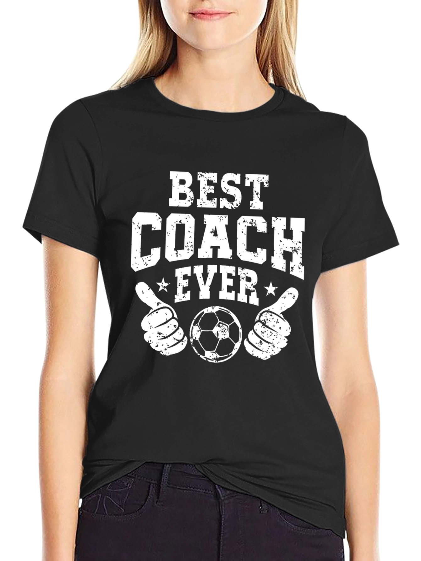 Black Best Coach Ever Soccer T-Shirt - Black view 2