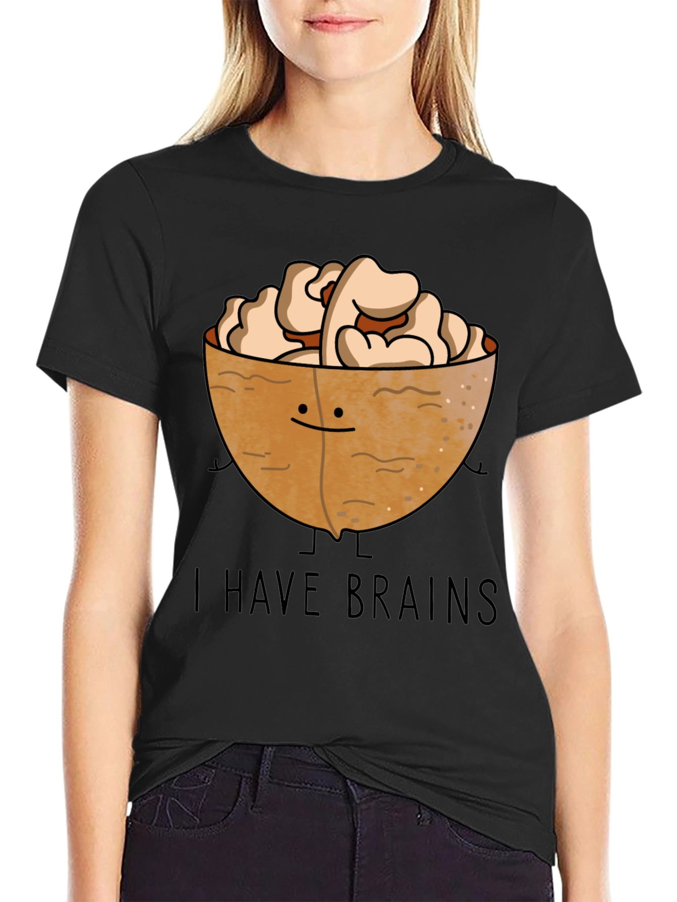 Black I Have Brains Walnut Graphic T-Shirt view 2