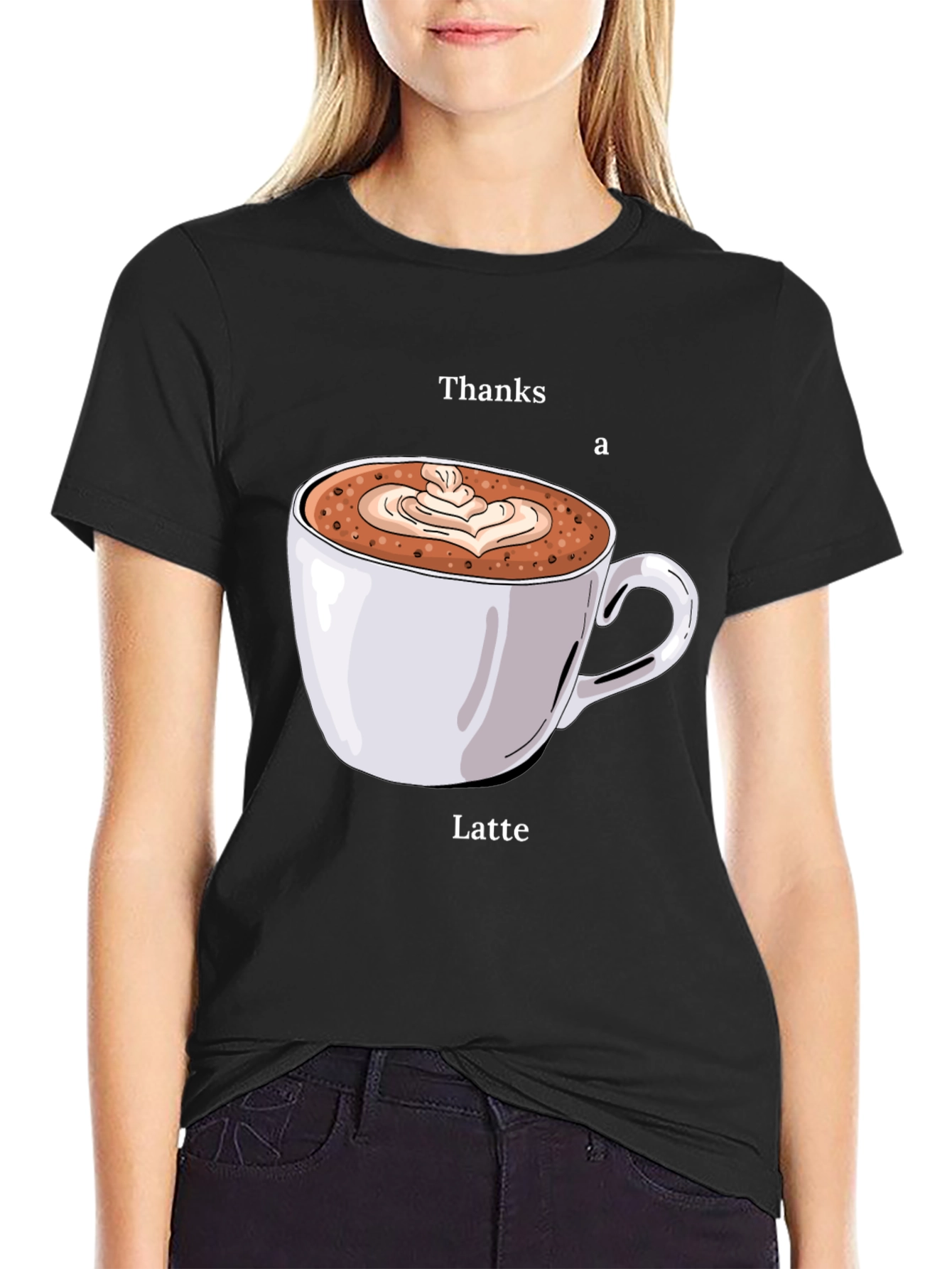 Black Thanks a Latte T-Shirt - Coffee Lover Tee view 2