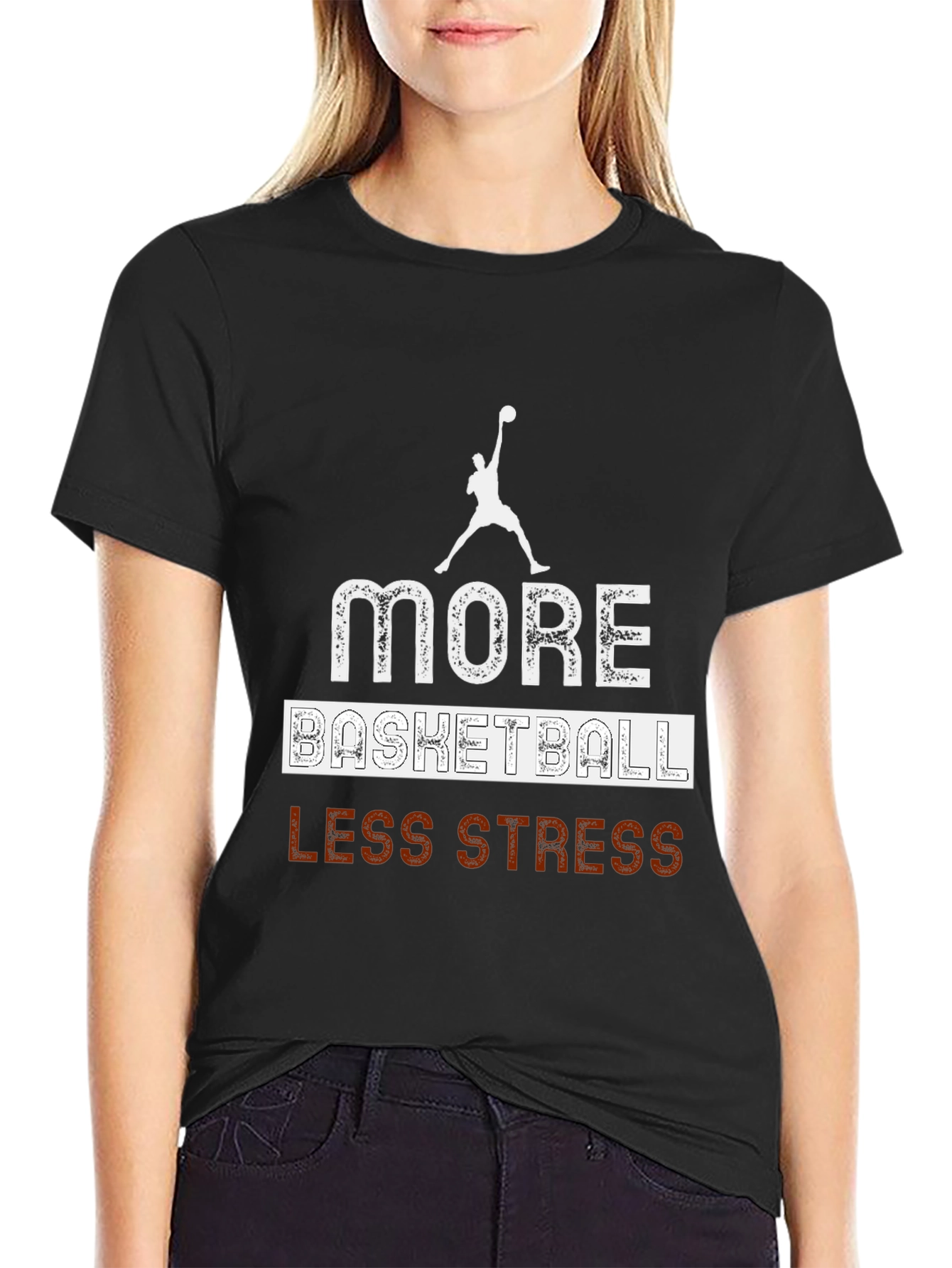 Black More Basketball, Less Stress Graphic T-Shirt view 2