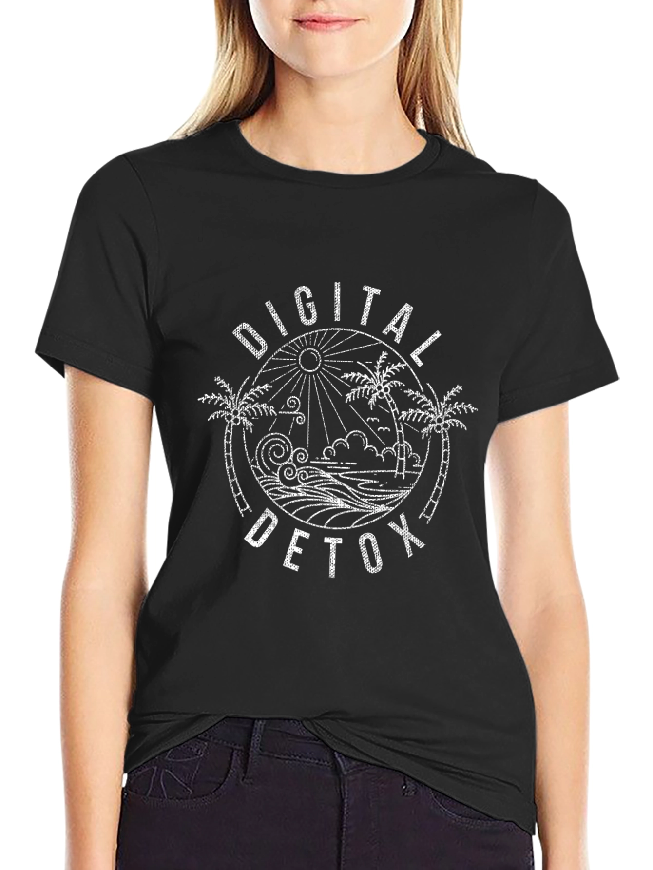 Black Digital Detox T-Shirt - Beach Vacation Tee view 2