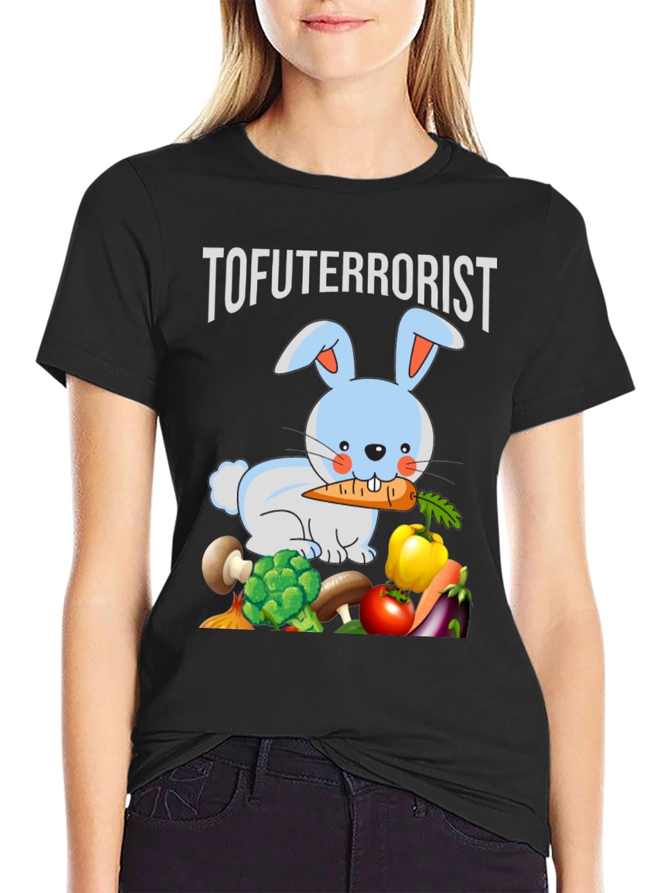 Black Tofuterrorist Vegan Bunny T-Shirt view 2