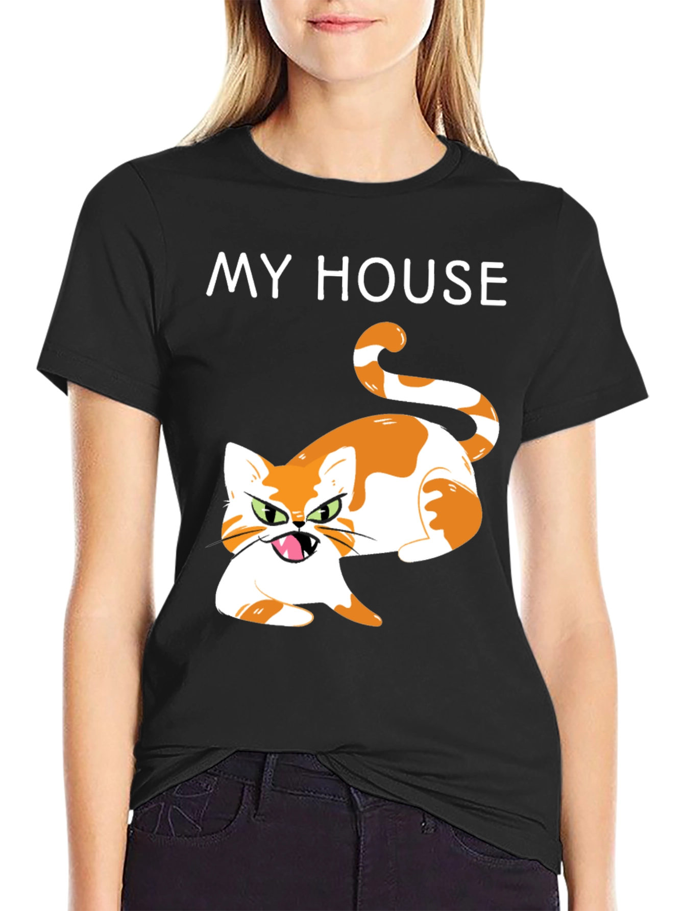 Black My House Cat Graphic T-Shirt - Novelty Tee view 2