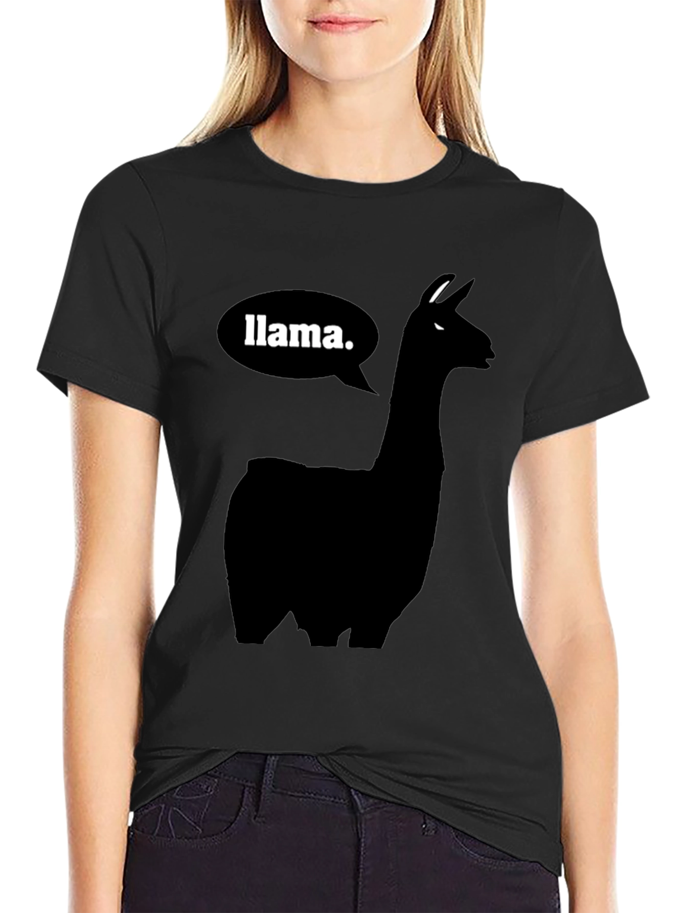 Black Llama T-Shirt - Black Silhouette Animal Tee view 2