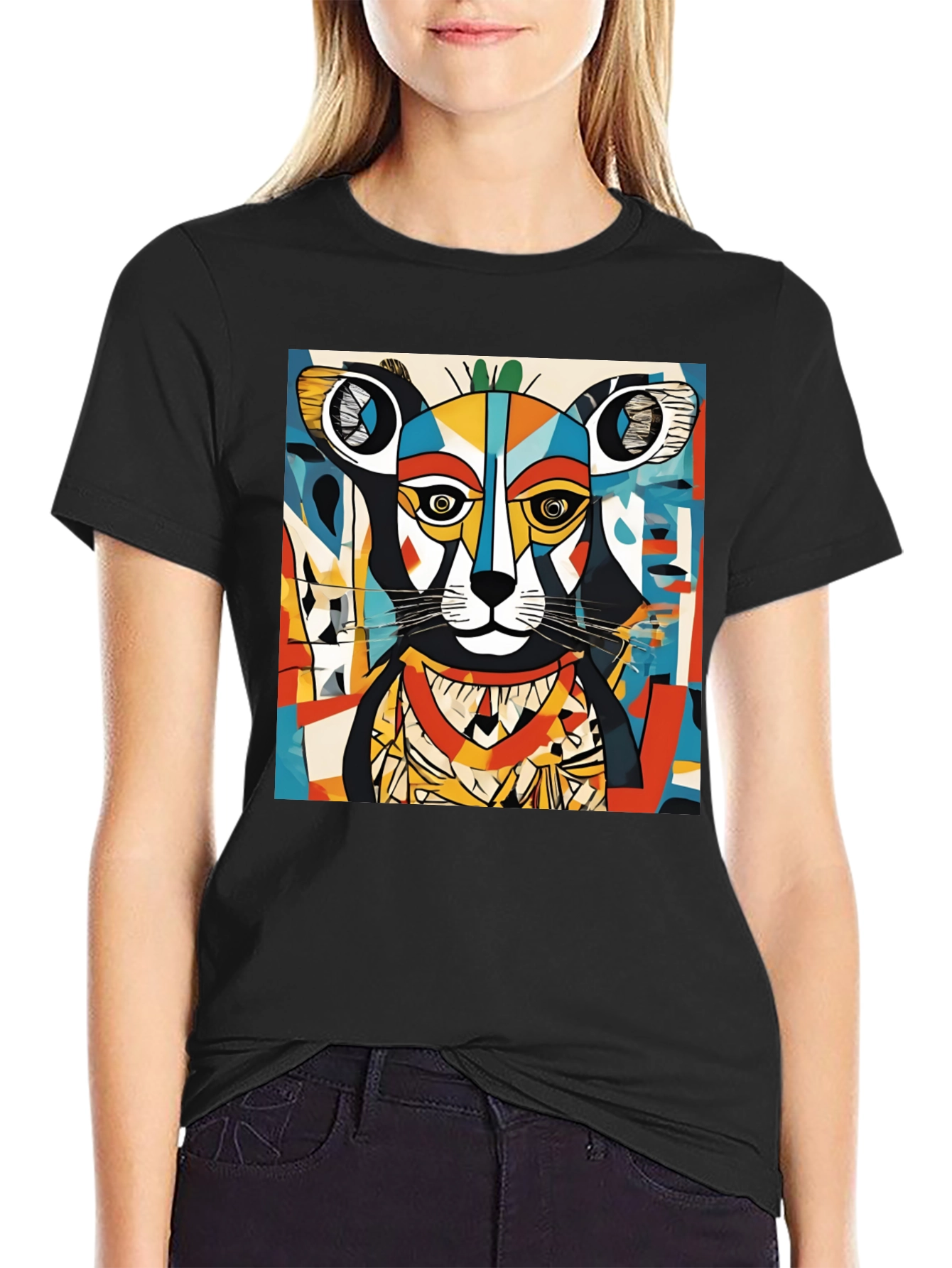 Black Abstract Animal Graphic Tee - Modern Art Shirt view 2