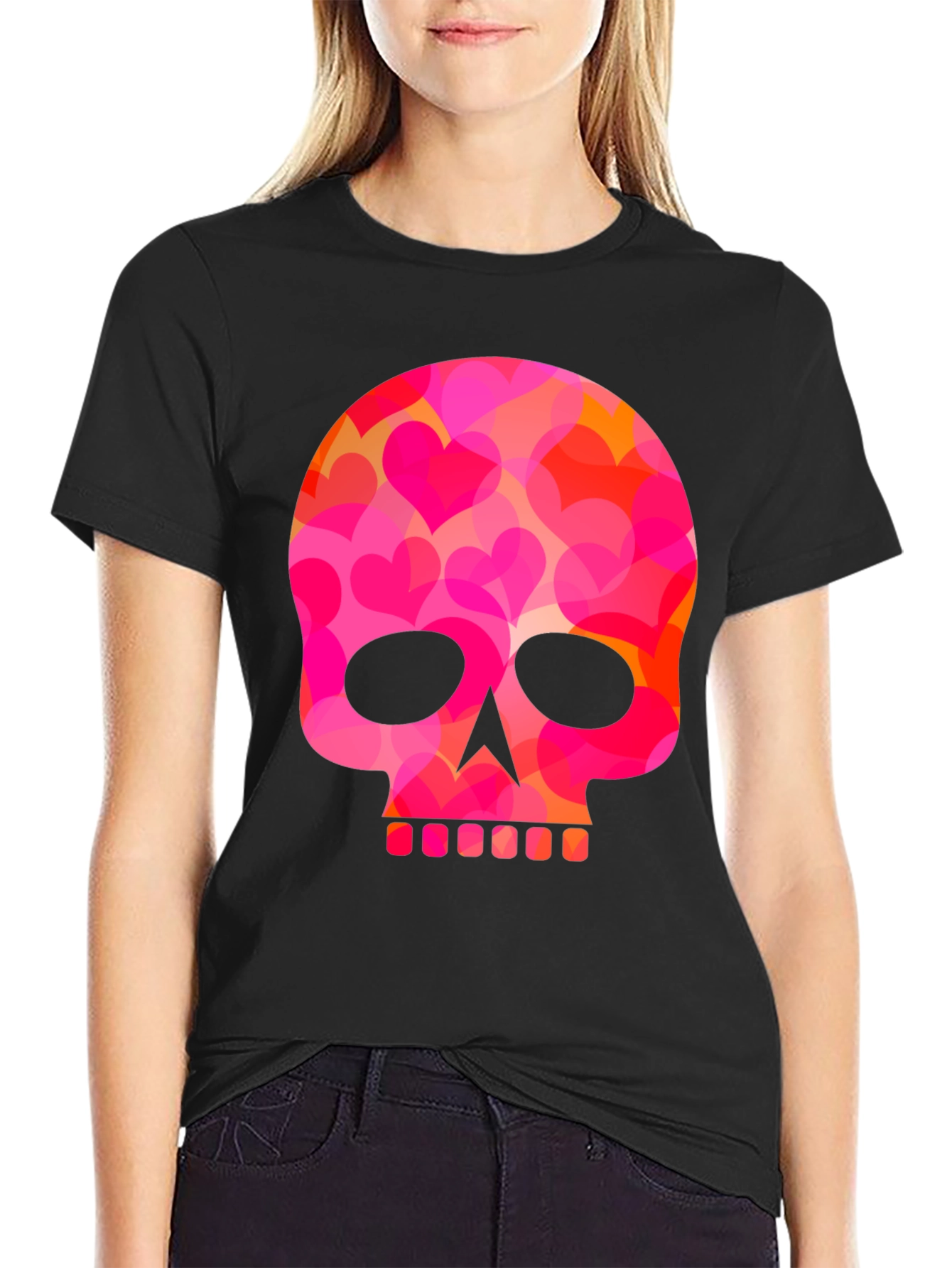 Black Heart Skull Graphic T-Shirt - Men's Black Tee view 2