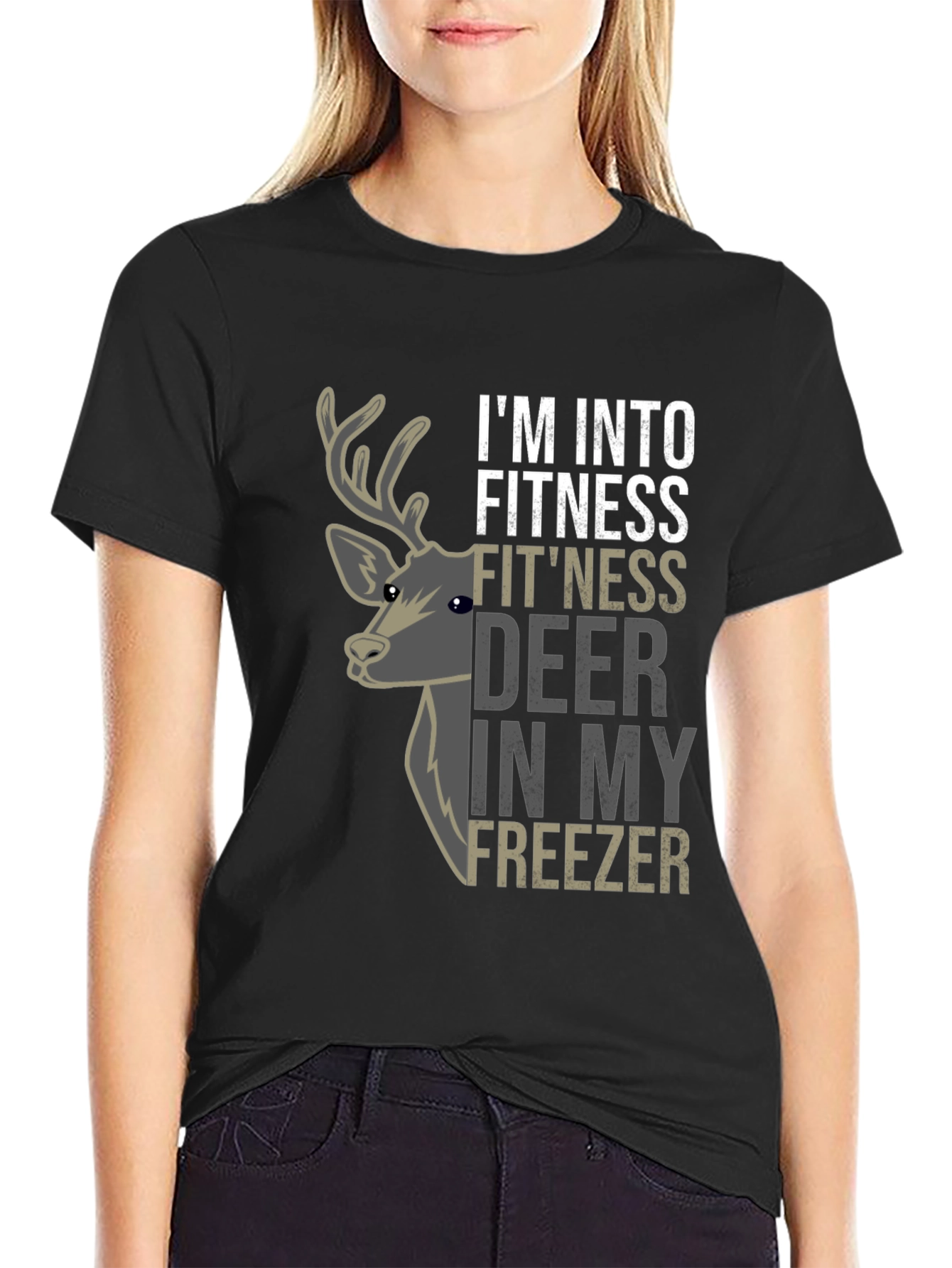 Black I'm Into Fitness Fit'ness Deer In My Freezer T-Shirt view 2
