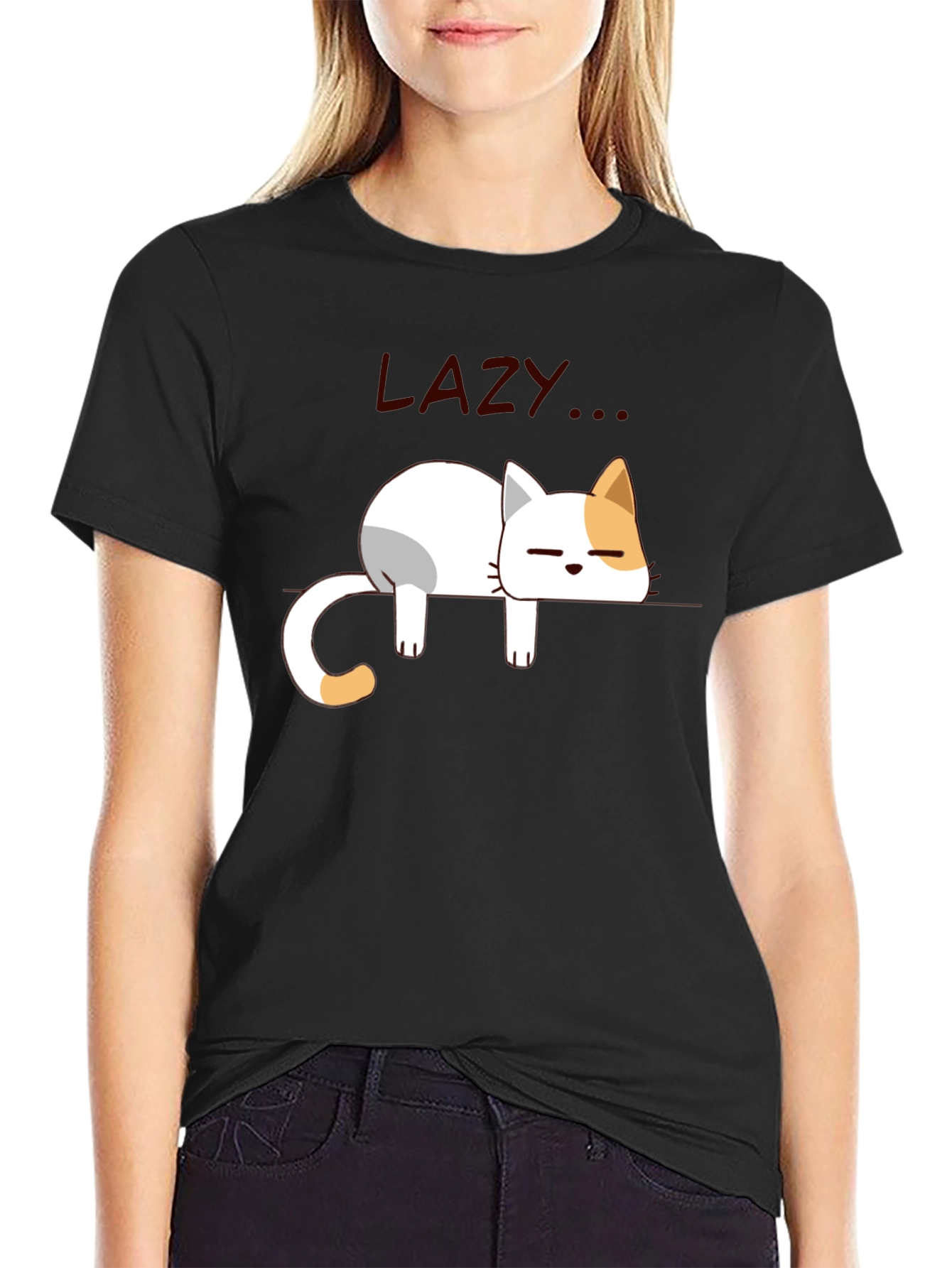Black Lazy Cat Graphic T-Shirt - Relaxed Fit, Soft Cotton view 2