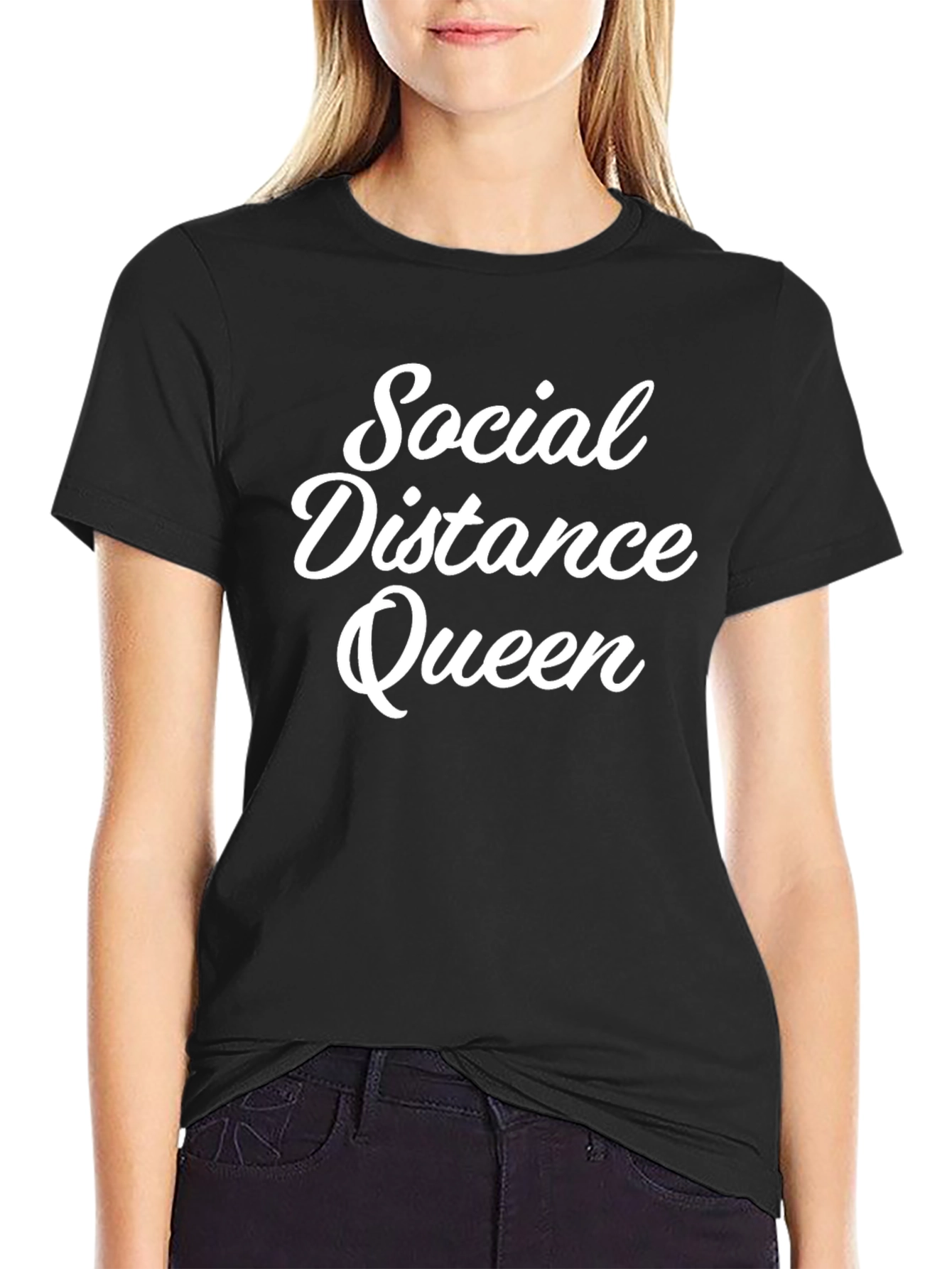 Black Social Distance Queen T-Shirt - Black view 2