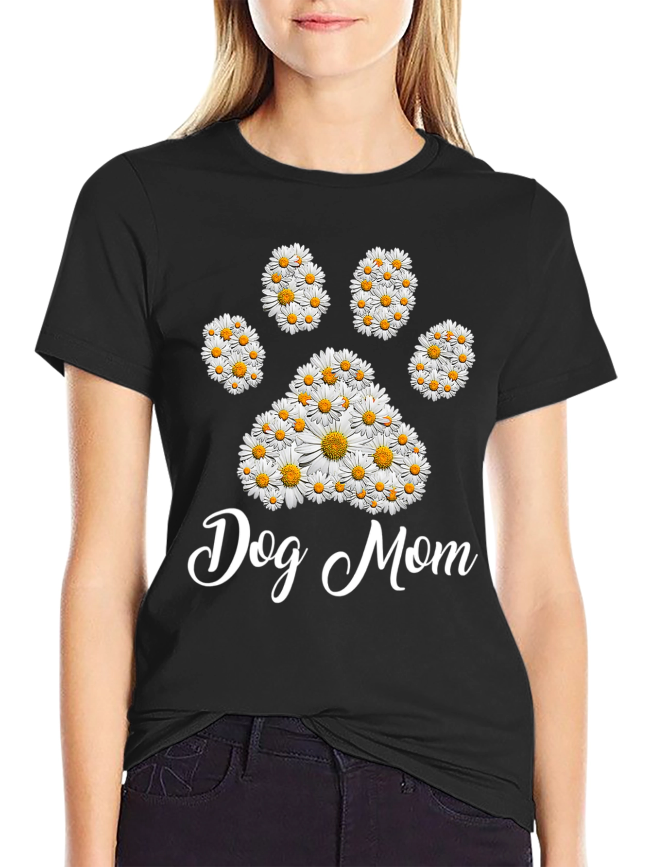 Black Dog Mom Daisy Paw Print T-Shirt view 2