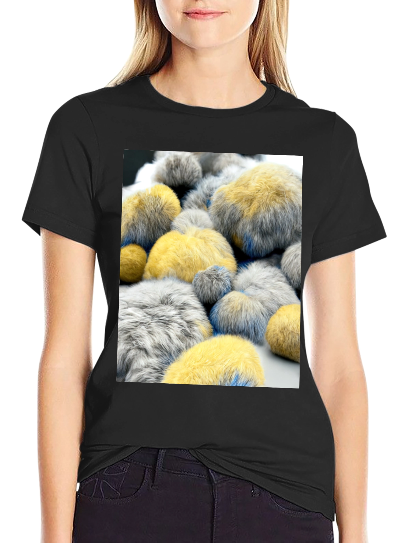 Black Abstract Fluffy Ball Pattern Tee view 2
