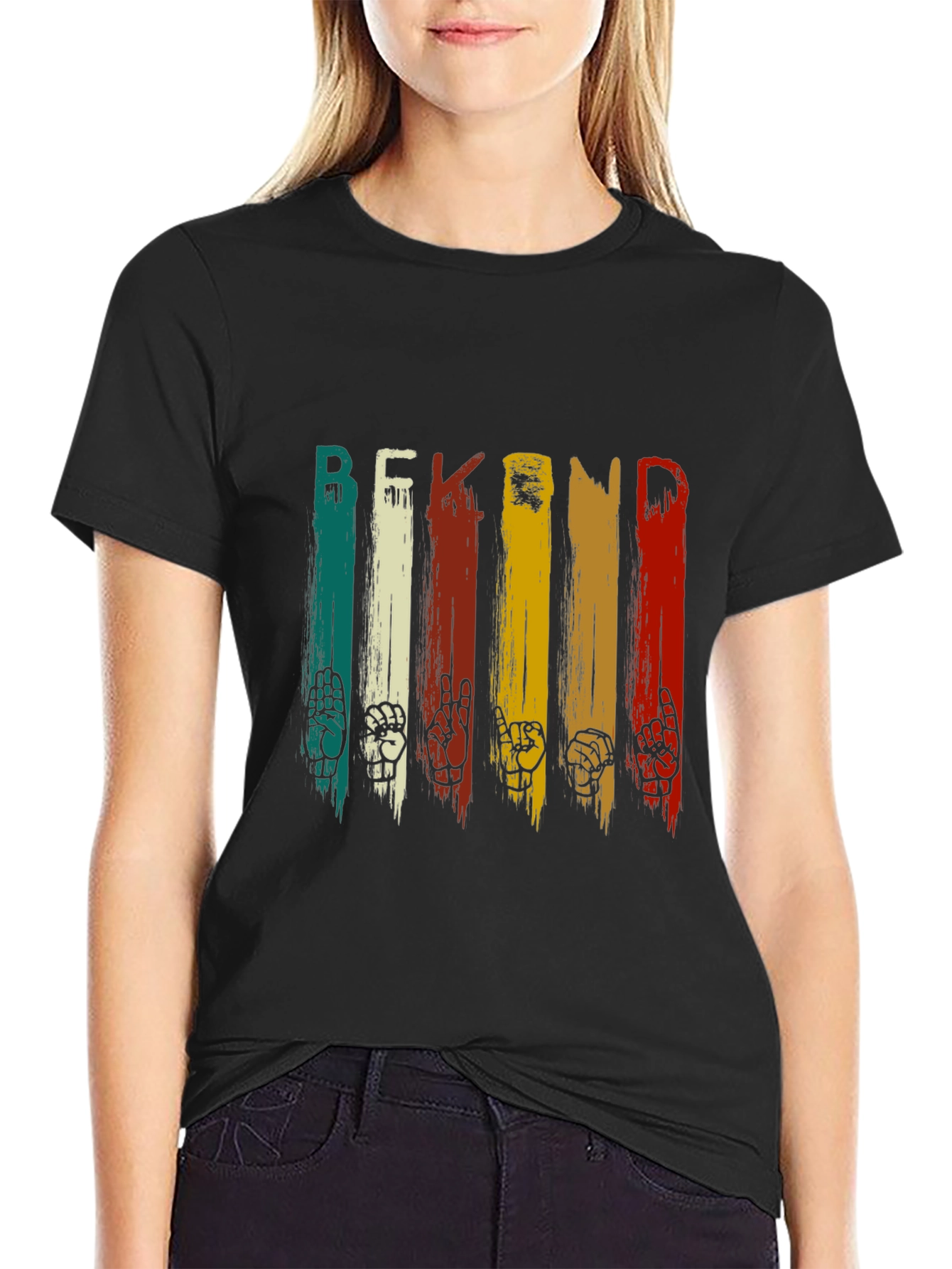 Black Be Kind Vintage Sign Language T-Shirt view 2