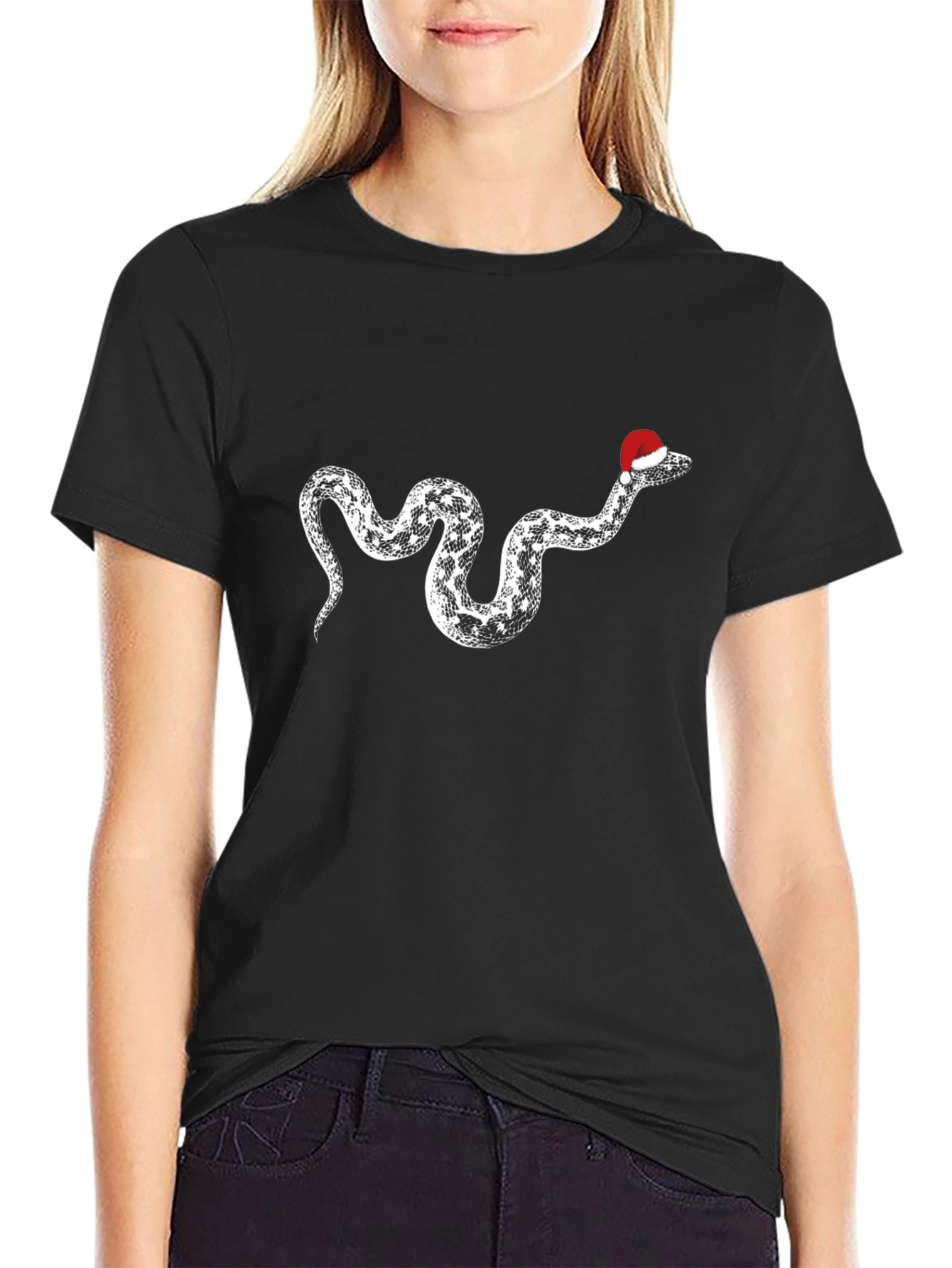 Black Festive Snake Tee - Holiday Humor Apparel view 2