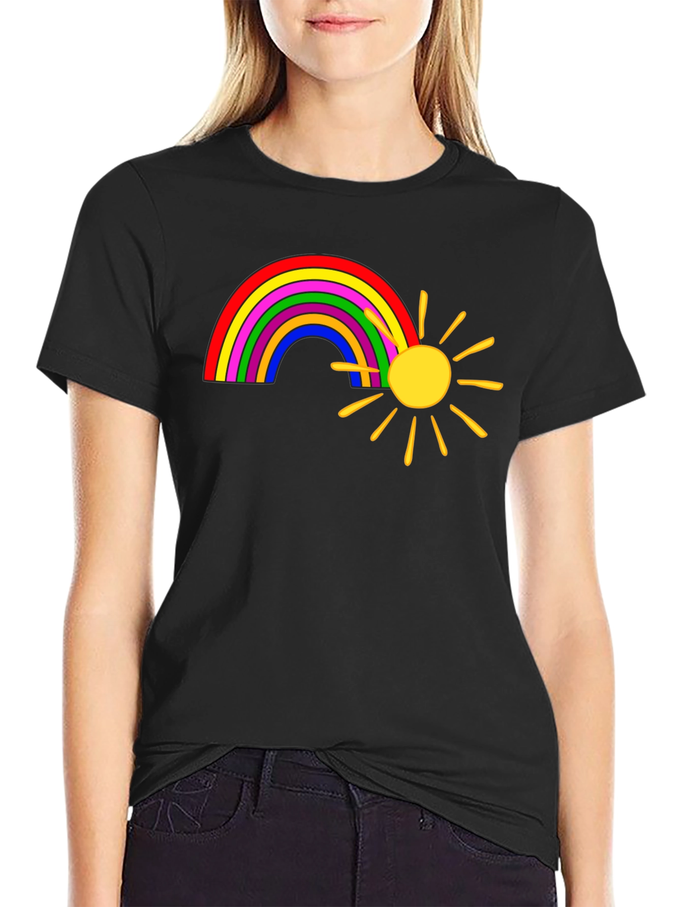 Black Rainbow and Sun Graphic Tee - Black view 2