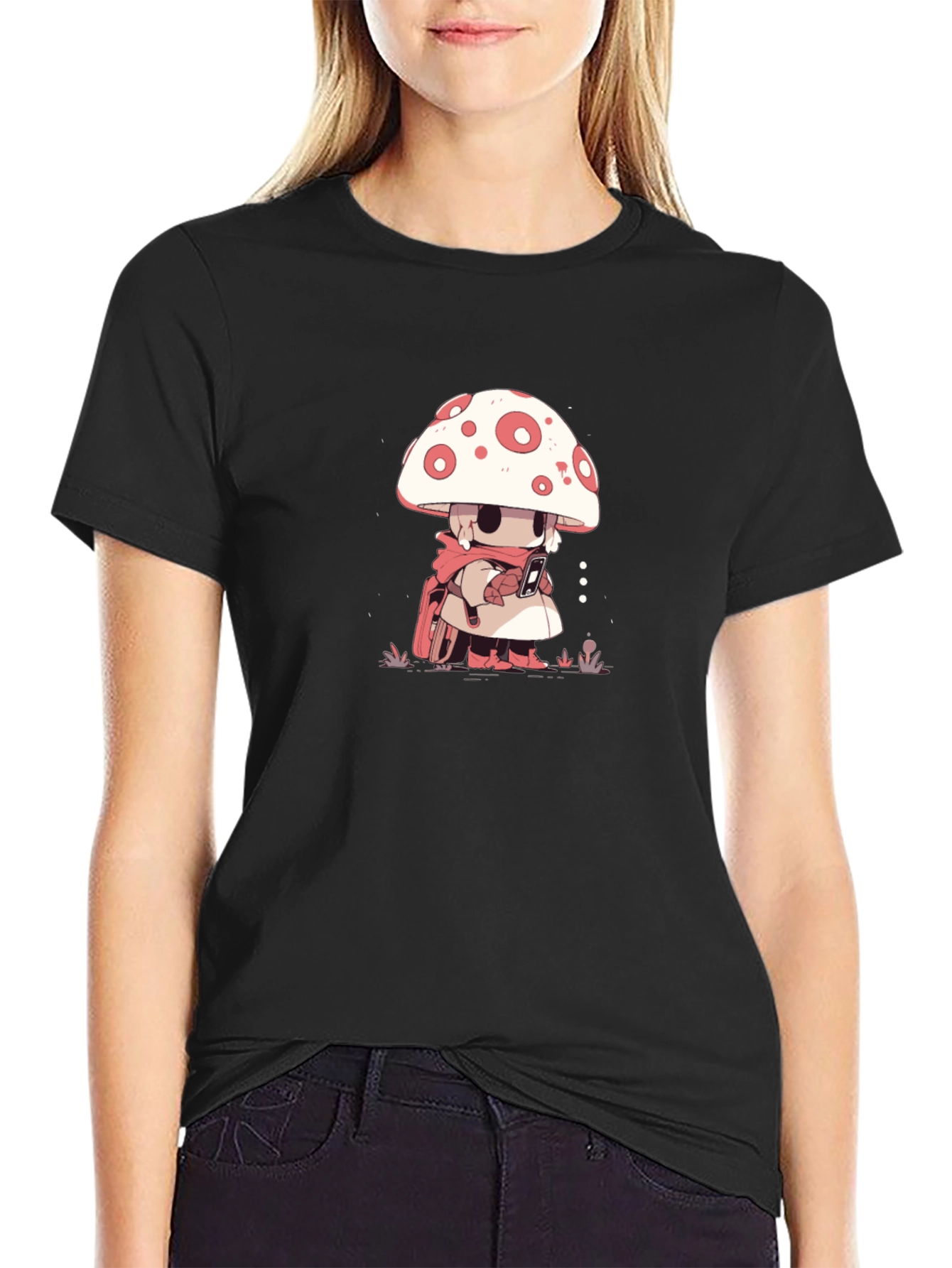Black Mushroom Character Black T-Shirt view 2