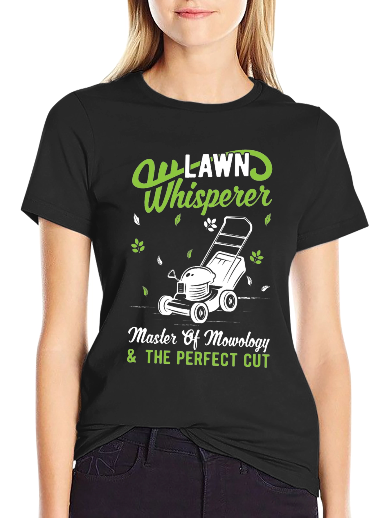 Black Lawn Whisperer T-Shirt - Perfect Cut Mowology Tee view 2