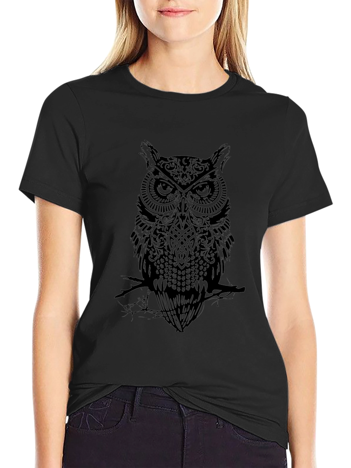 Black Black Owl Graphic Tee - Men's Crew Neck Shirt view 2