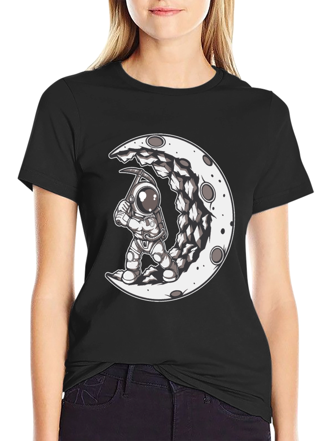 Black Astronaut Moon Mining Black Graphic T-Shirt view 2