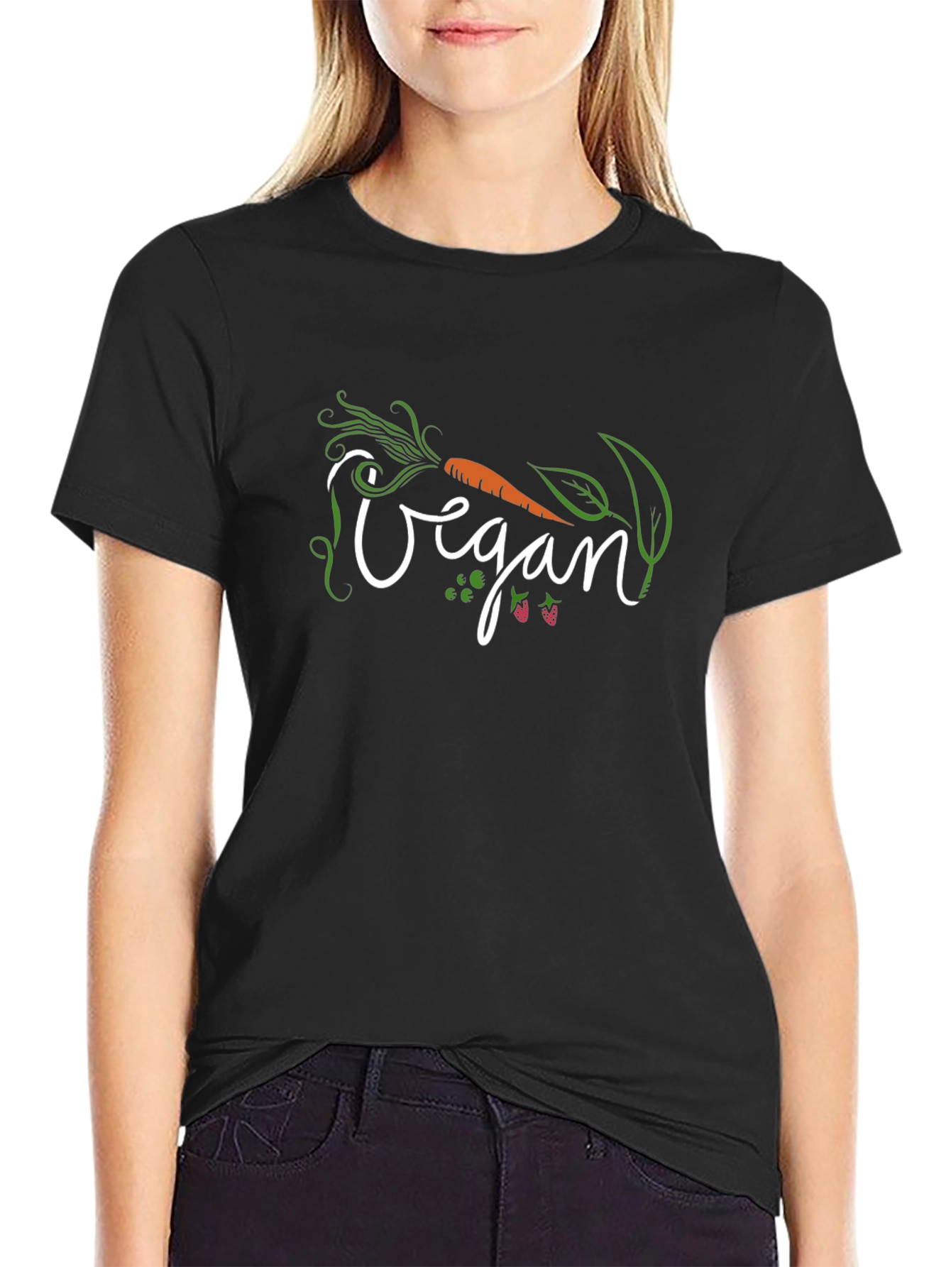 Black Vegan Graphic Tee - Black Cotton Shirt view 2