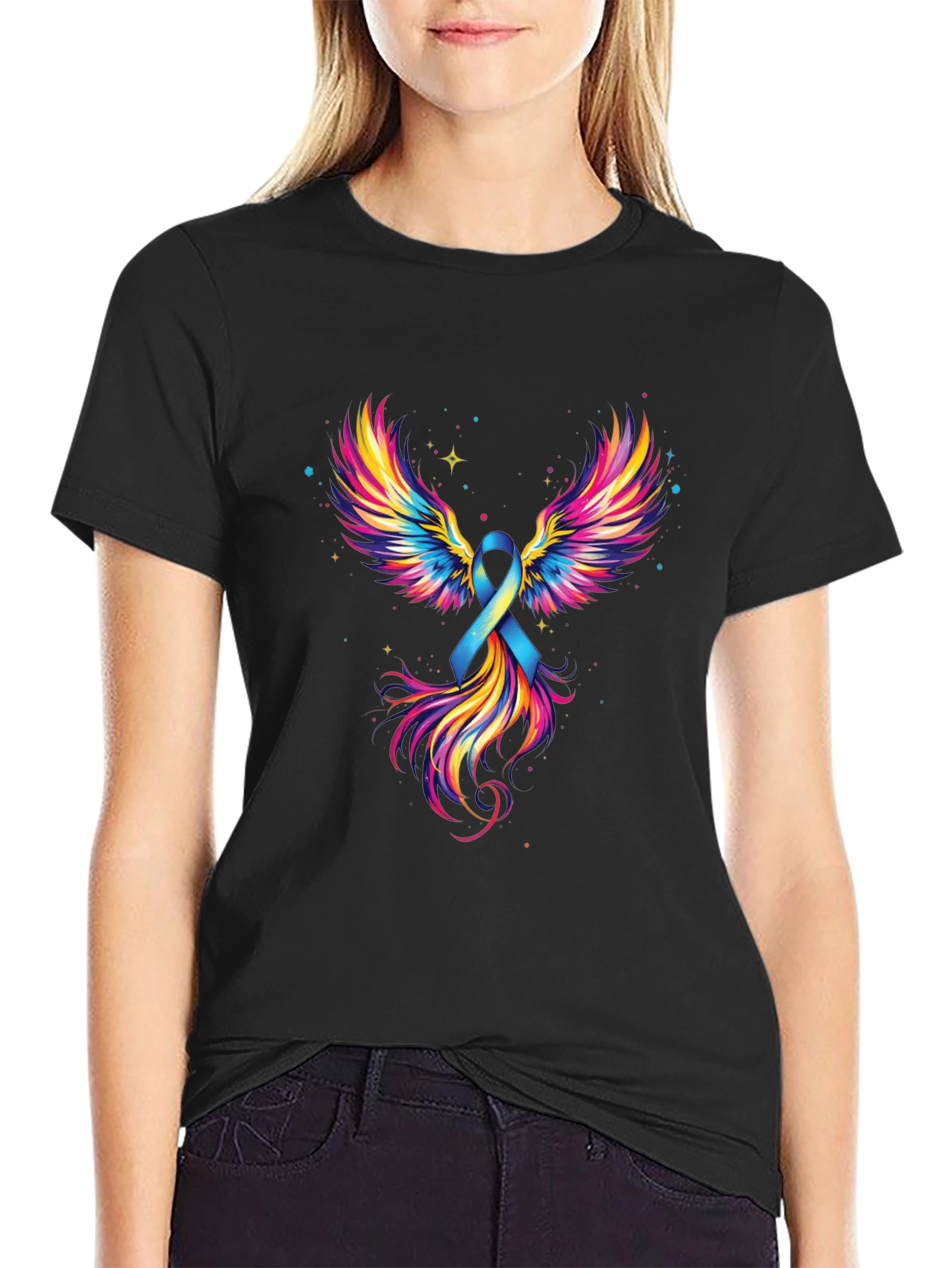 Black Ribbon Wings Graphic Tee - Awareness Shirt view 2