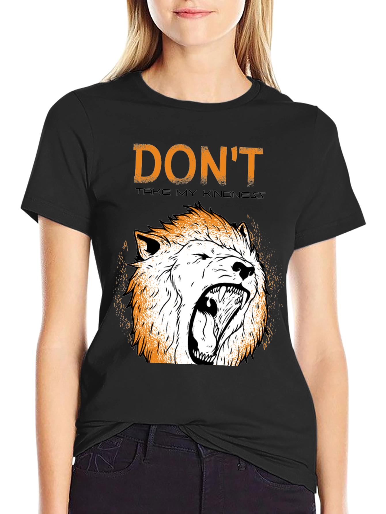 Black Don't Take My Kindness T-Shirt with Lion Graphic view 2