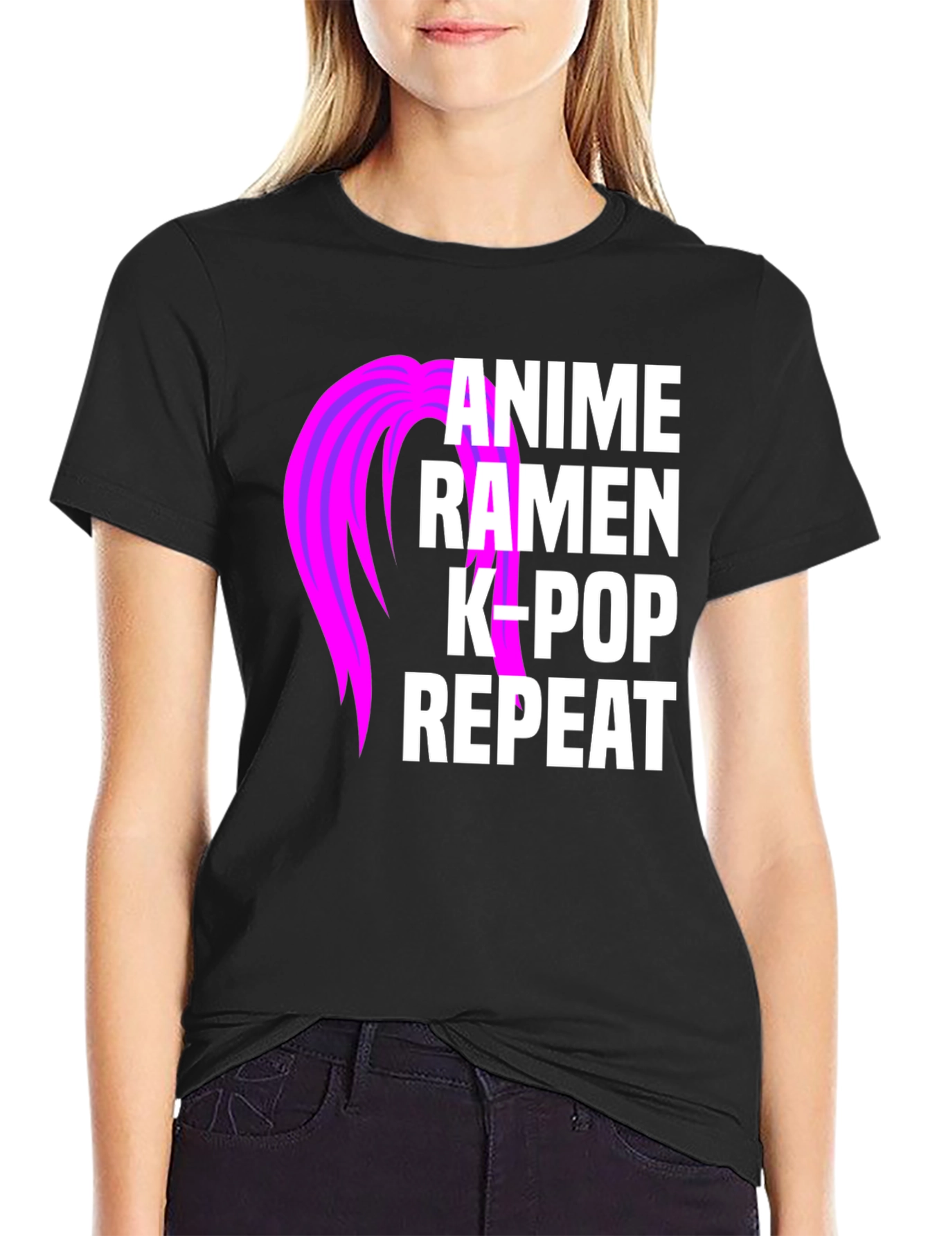 Black Anime Ramen K-Pop Repeat Graphic Tee view 2