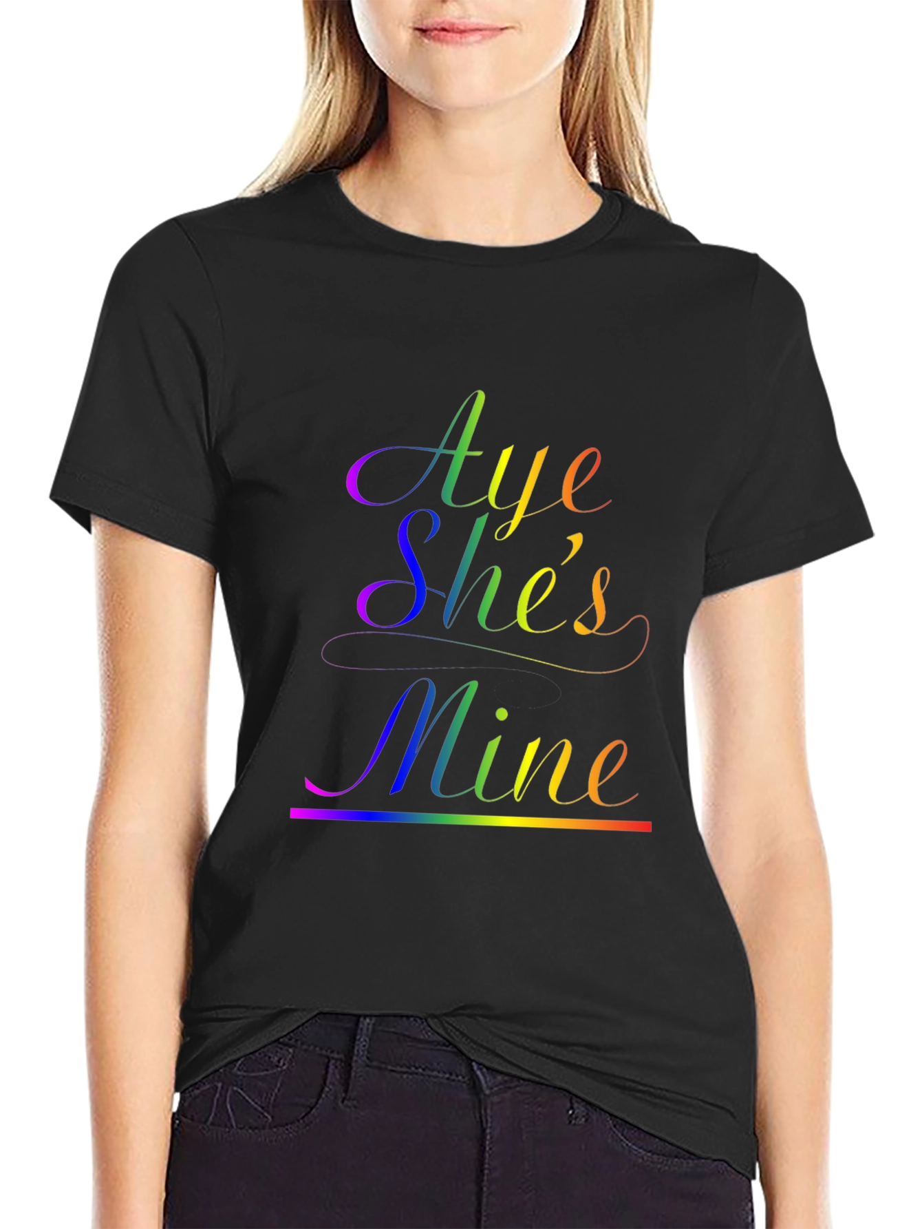 Black Aye She's Mine LGBTQ+ Pride T-Shirt view 2