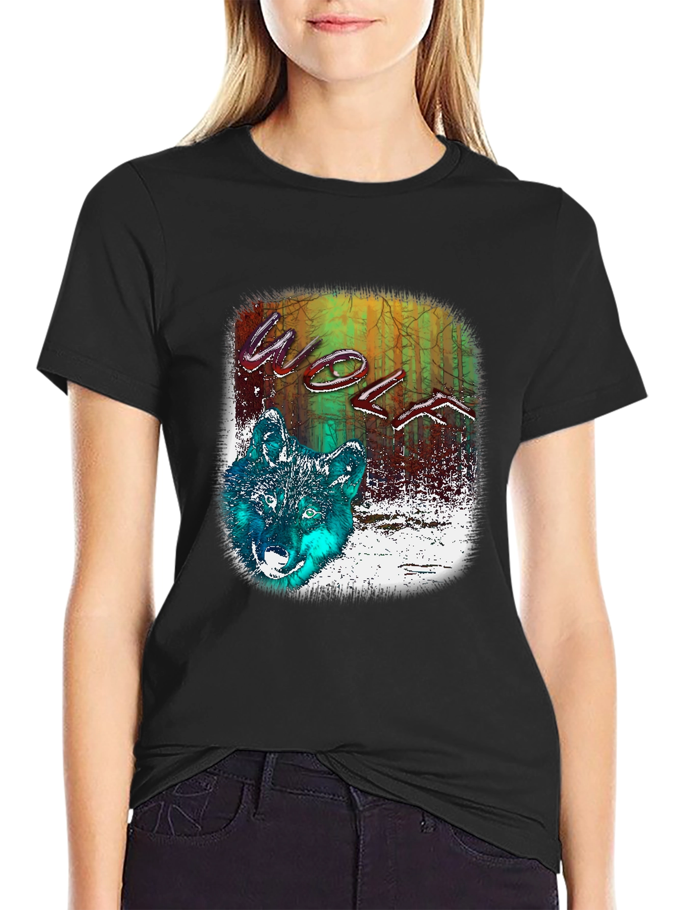 Black Wolf Graphic Tee - Nature Inspired T-Shirt view 2