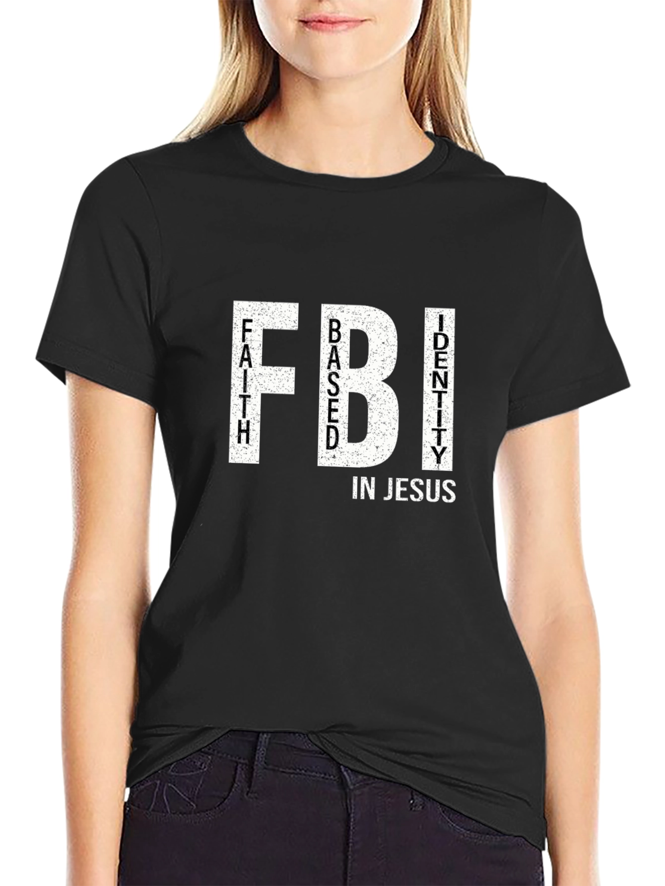 Black Faith Based Identity in Jesus FBI T-Shirt view 2
