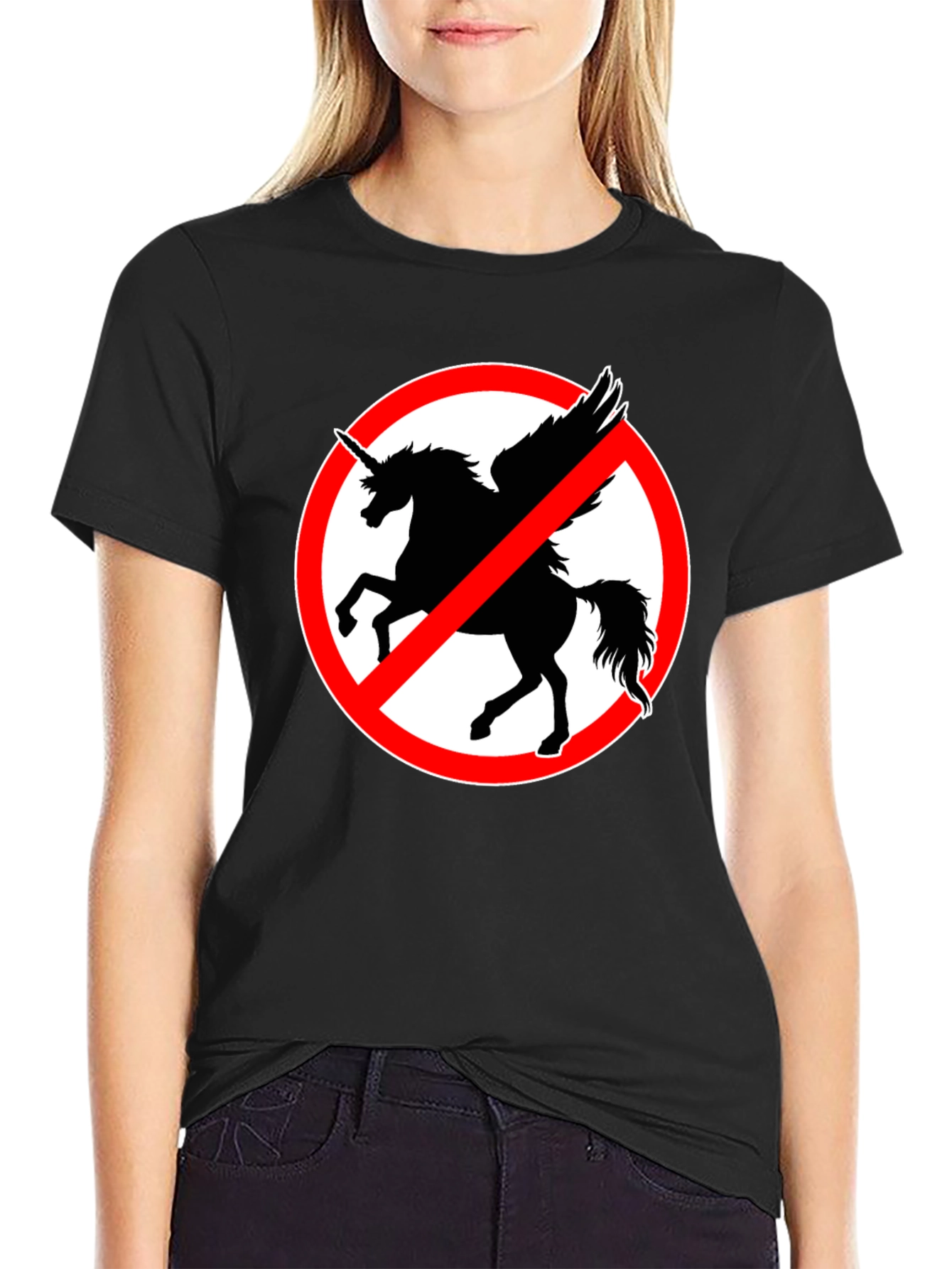 Black No Unicorns T-Shirt - Men's Black Crew Neck Tee view 2