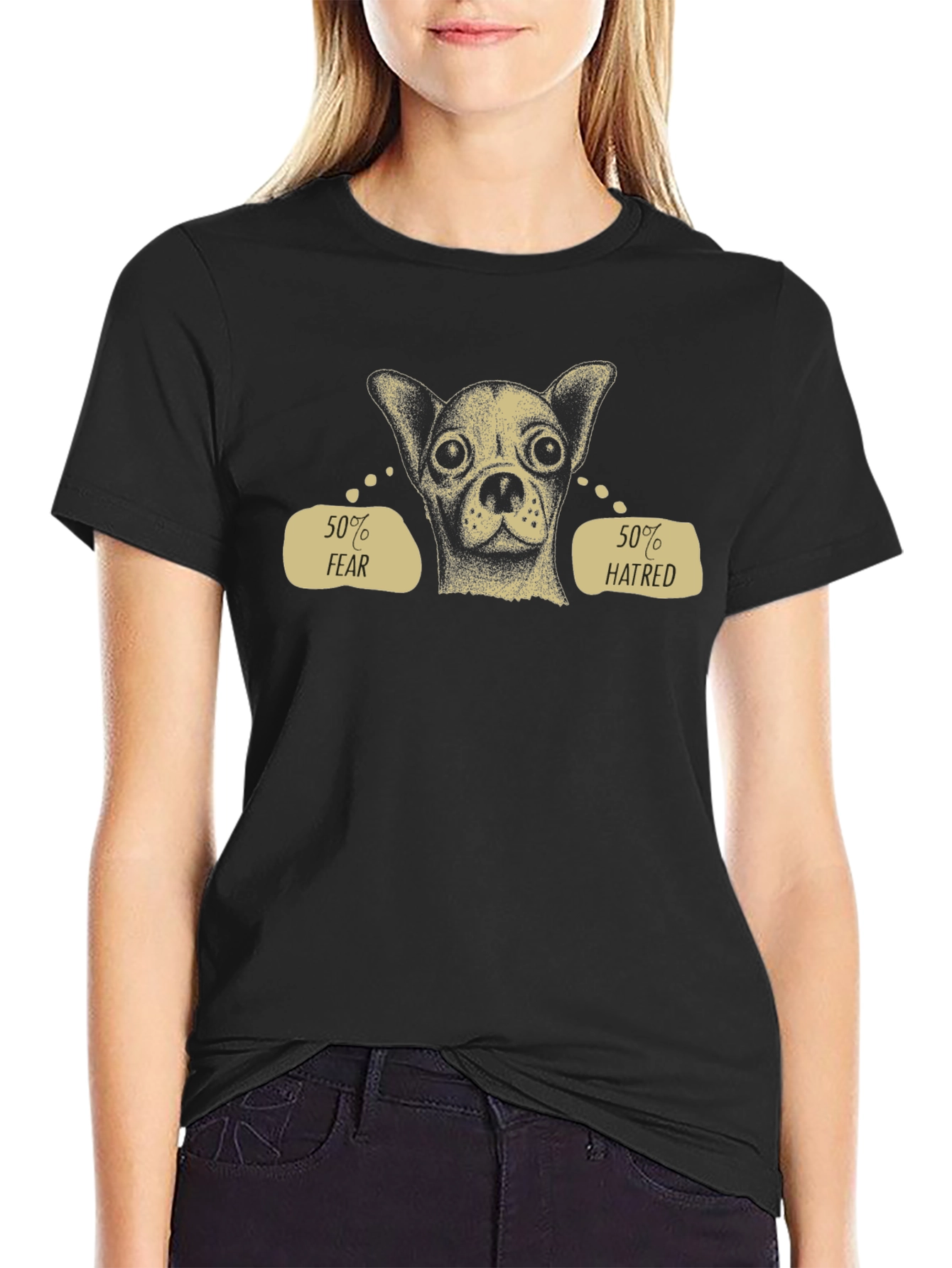 Black 50% Fear, 50% Hatred Chihuahua Graphic T-Shirt view 2