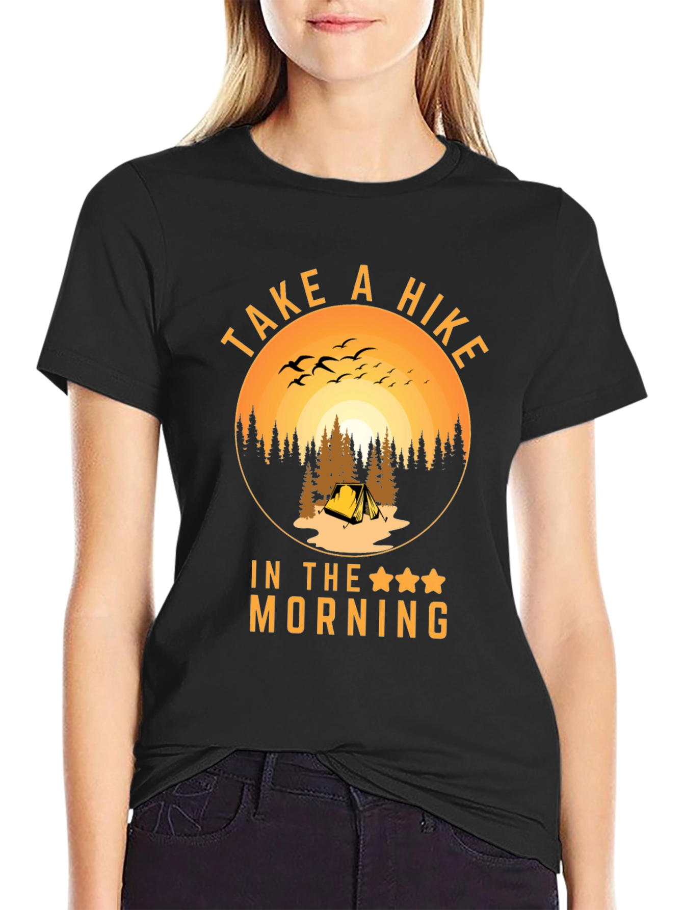 Black Take A Hike In The Morning T-Shirt view 2
