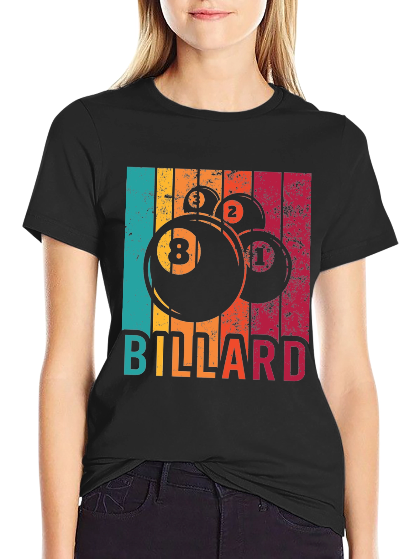 Black Retro Billiards T-Shirt - Vintage Pool Design view 2
