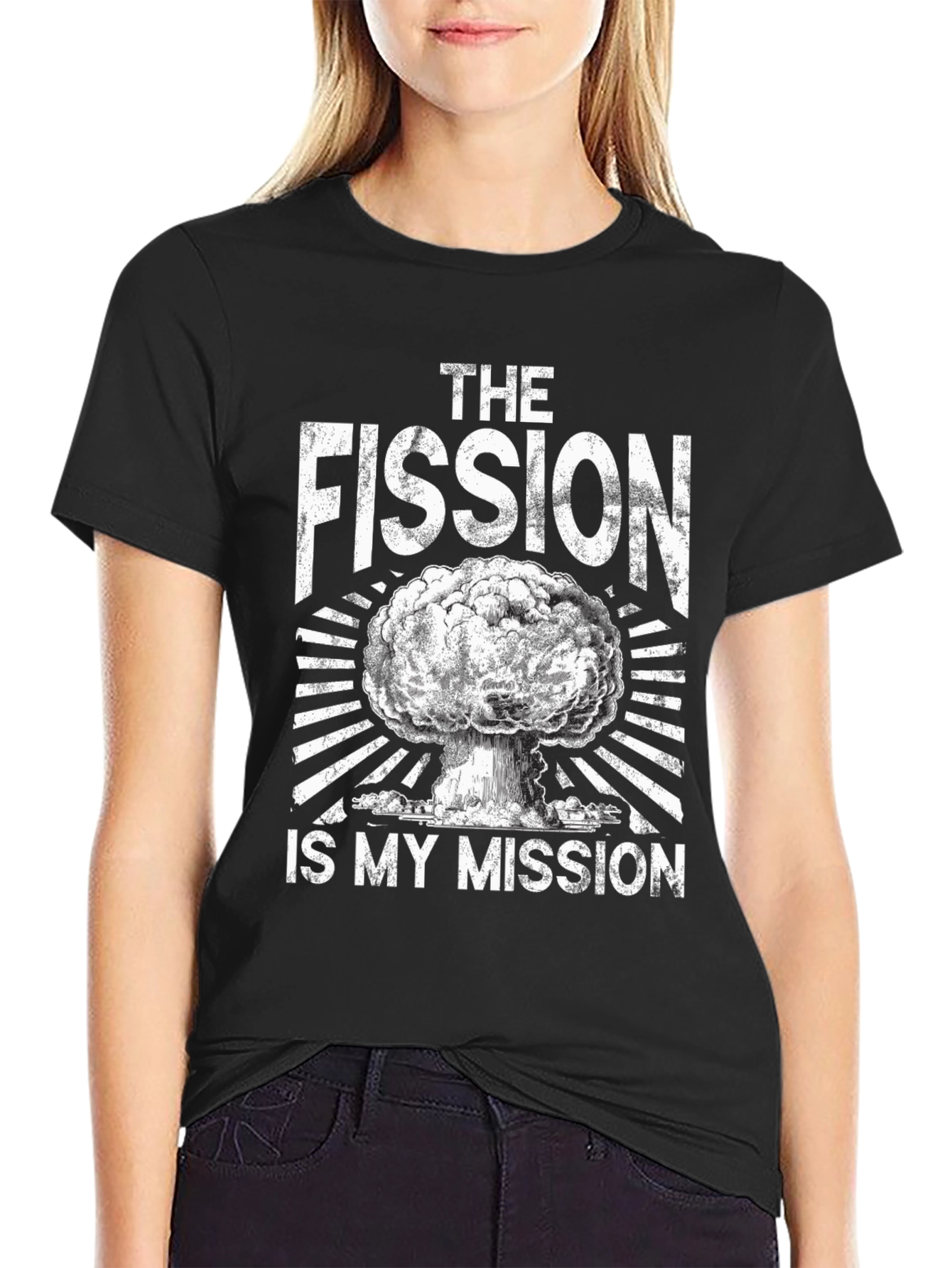 Black The Fission Is My Mission T-Shirt - Nuclear Physics Humor view 2