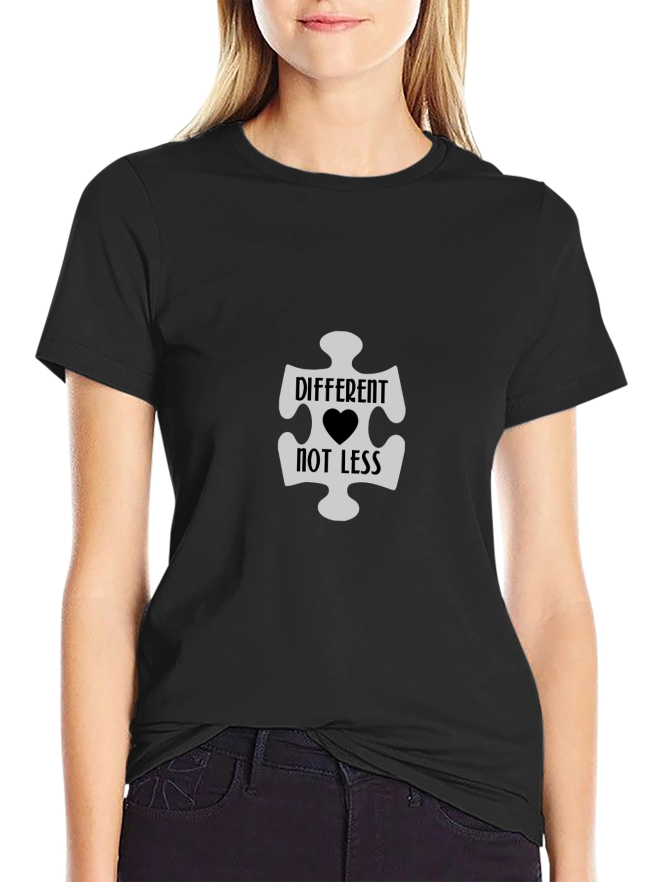 Black Autism Awareness Puzzle Piece T-Shirt view 2