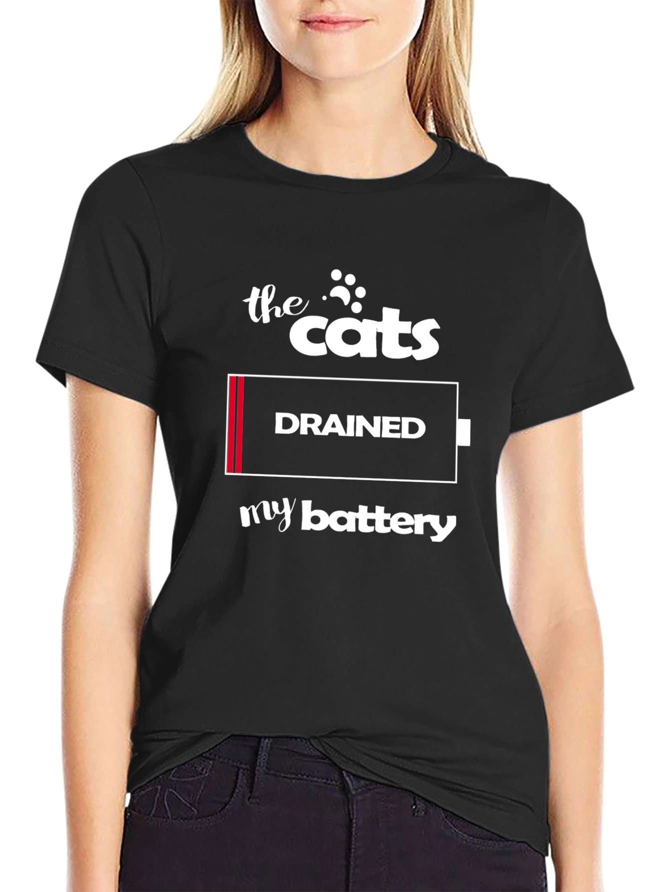 Black The Cats Drained My Battery Graphic T-Shirt view 2