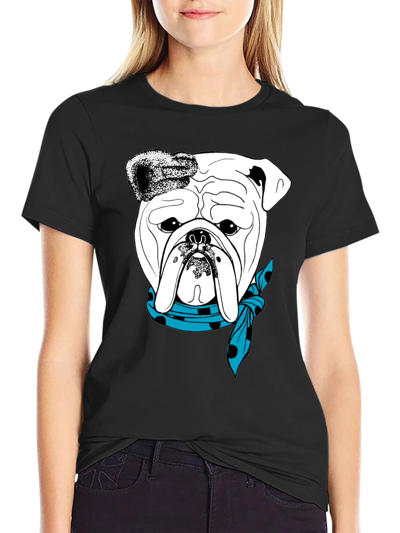 Black Bulldog Bandana Graphic Tee - Stylish Dog Lover T-Shirt view 2