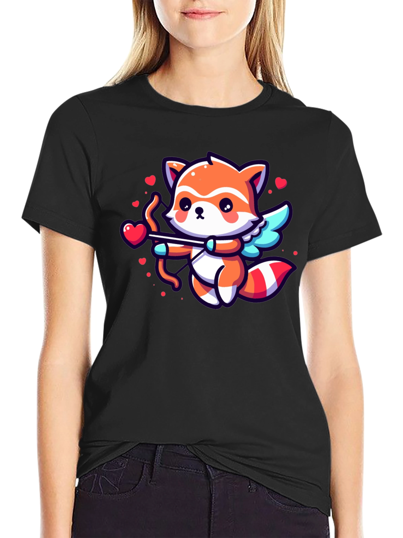 Black Cute Cupid Fox Graphic Tee view 2