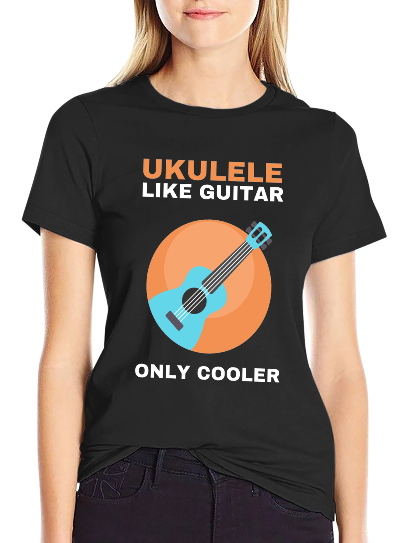 Black Ukulele Like Guitar Graphic Tee view 2