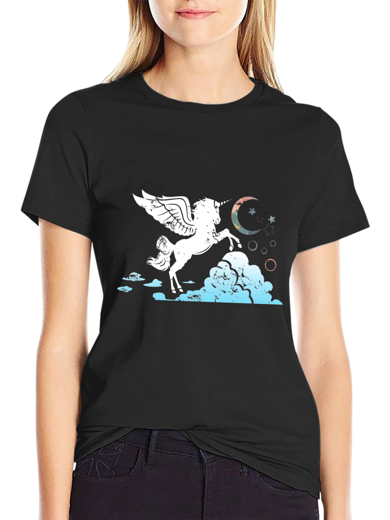 Black Unicorn Pegasus Graphic Tee - Black view 2