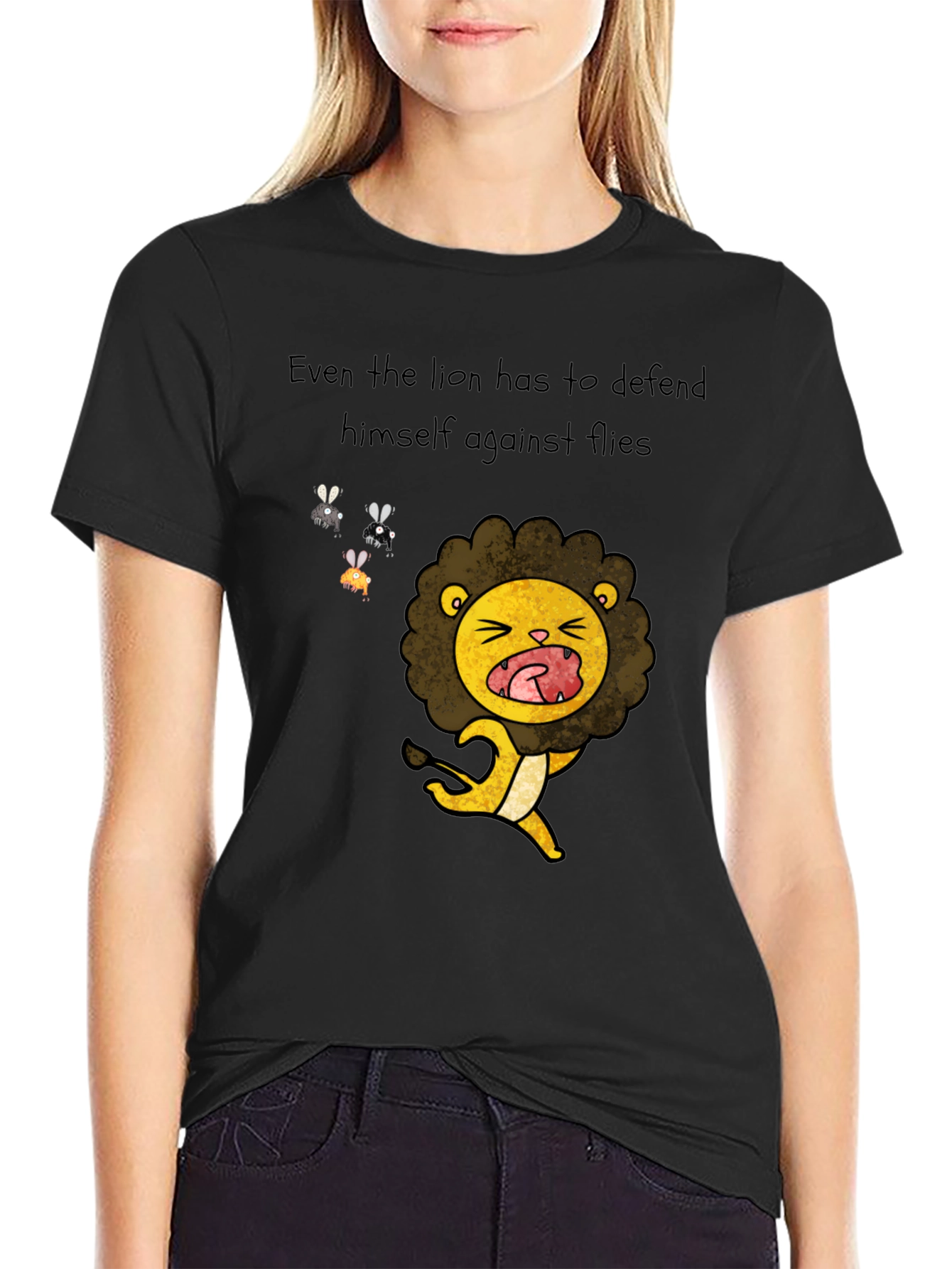 Black Funny Lion Cartoon T-Shirt - Even Lions Have Bad Days! view 2