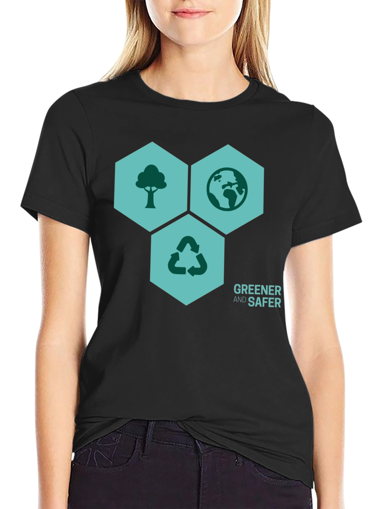 Black Eco-Friendly 'Greener & Safer' Graphic T-Shirt view 2