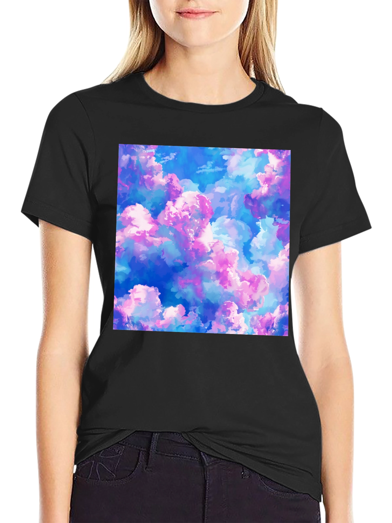 Black Dreamy Cloudscape Graphic Tee - Soft Black Cotton view 2