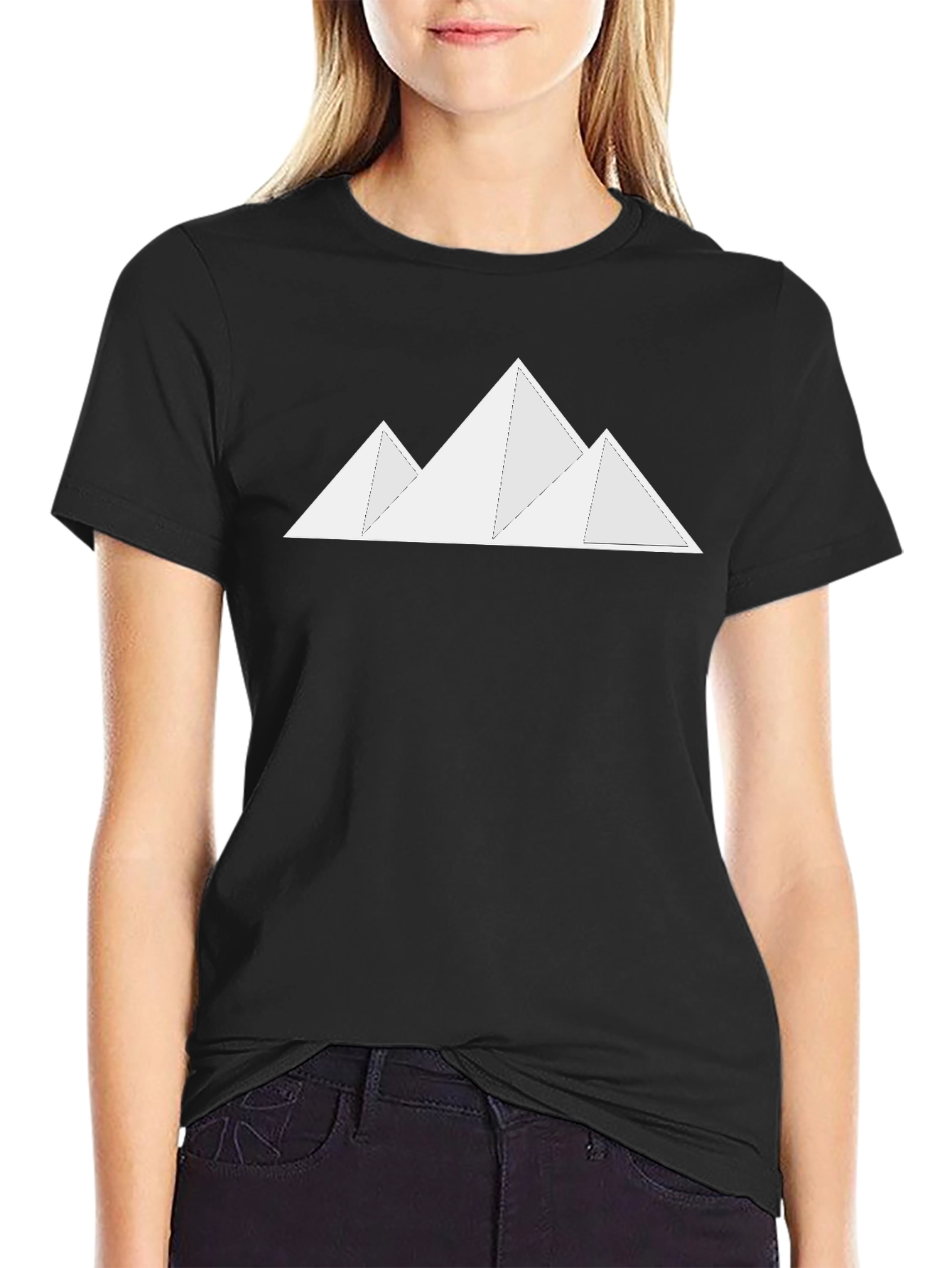Black Minimalist Mountain Graphic Black T-Shirt view 2