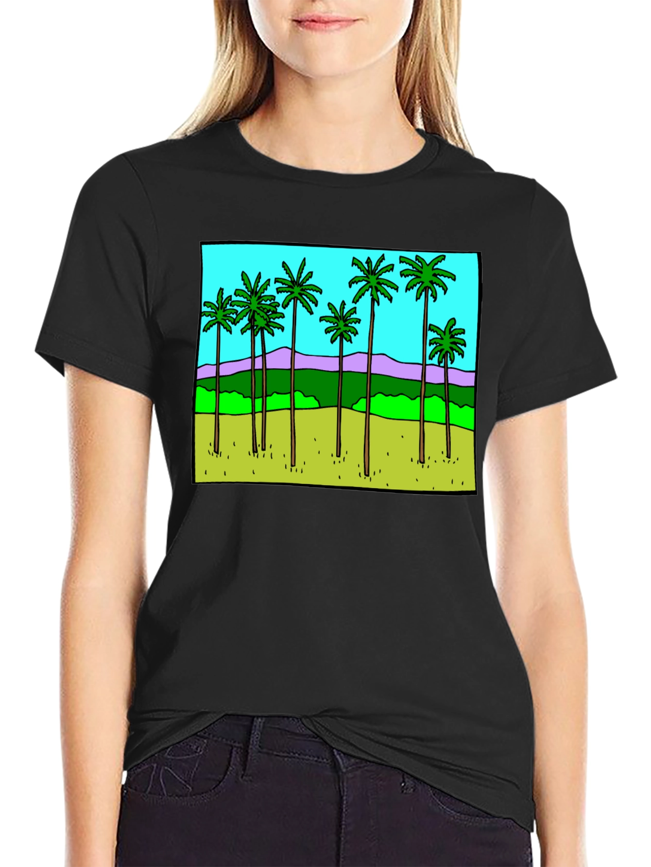 Black Palm Tree Graphic Tee - Black Casual T-Shirt view 2