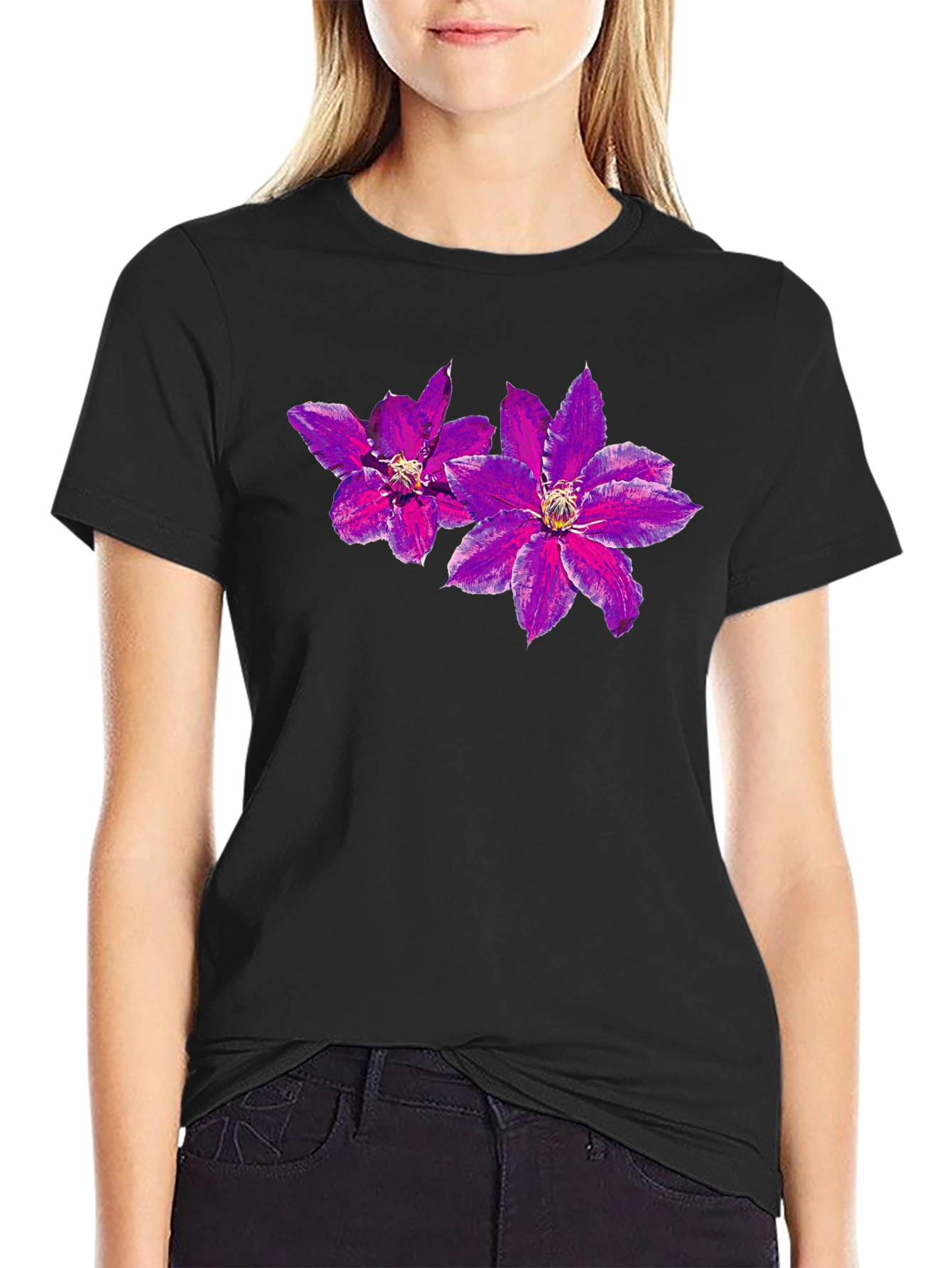 Black Floral Print Black T-Shirt view 2