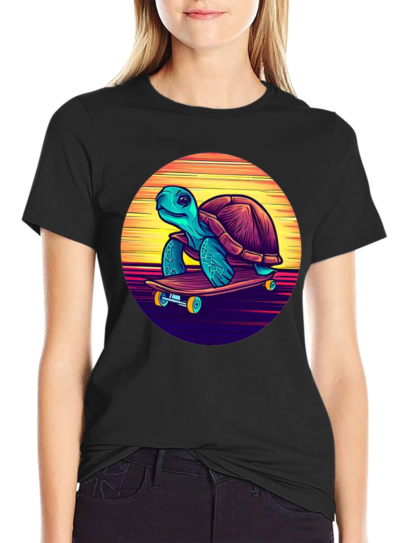 Black Skateboarding Turtle Graphic Tee - Cool Retro Design view 2