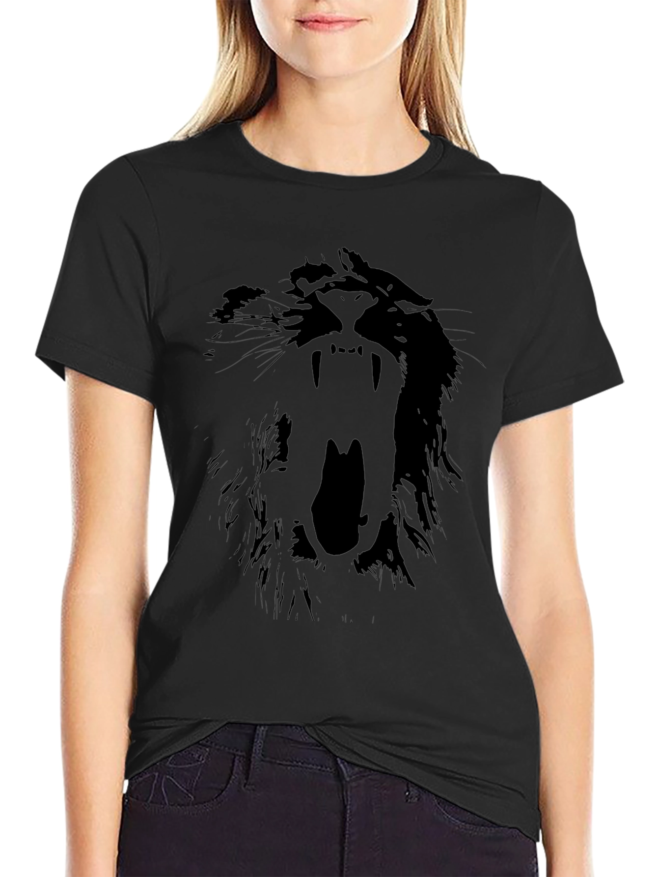 Black Lion Graphic Print Black T-Shirt view 2
